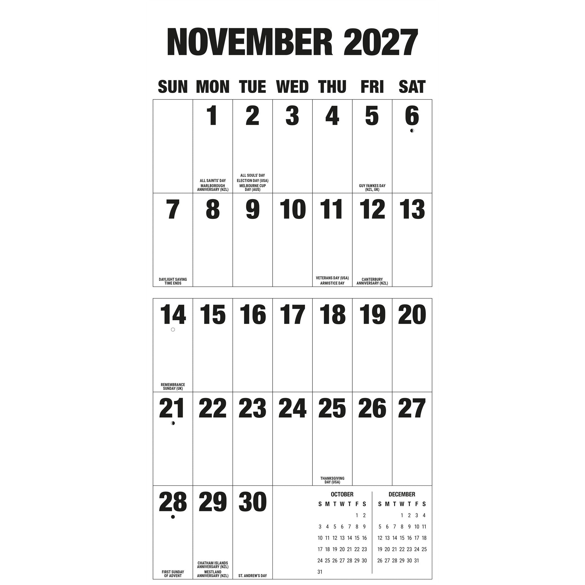 Big Letters Big Numbers 2027 Wall Calendar