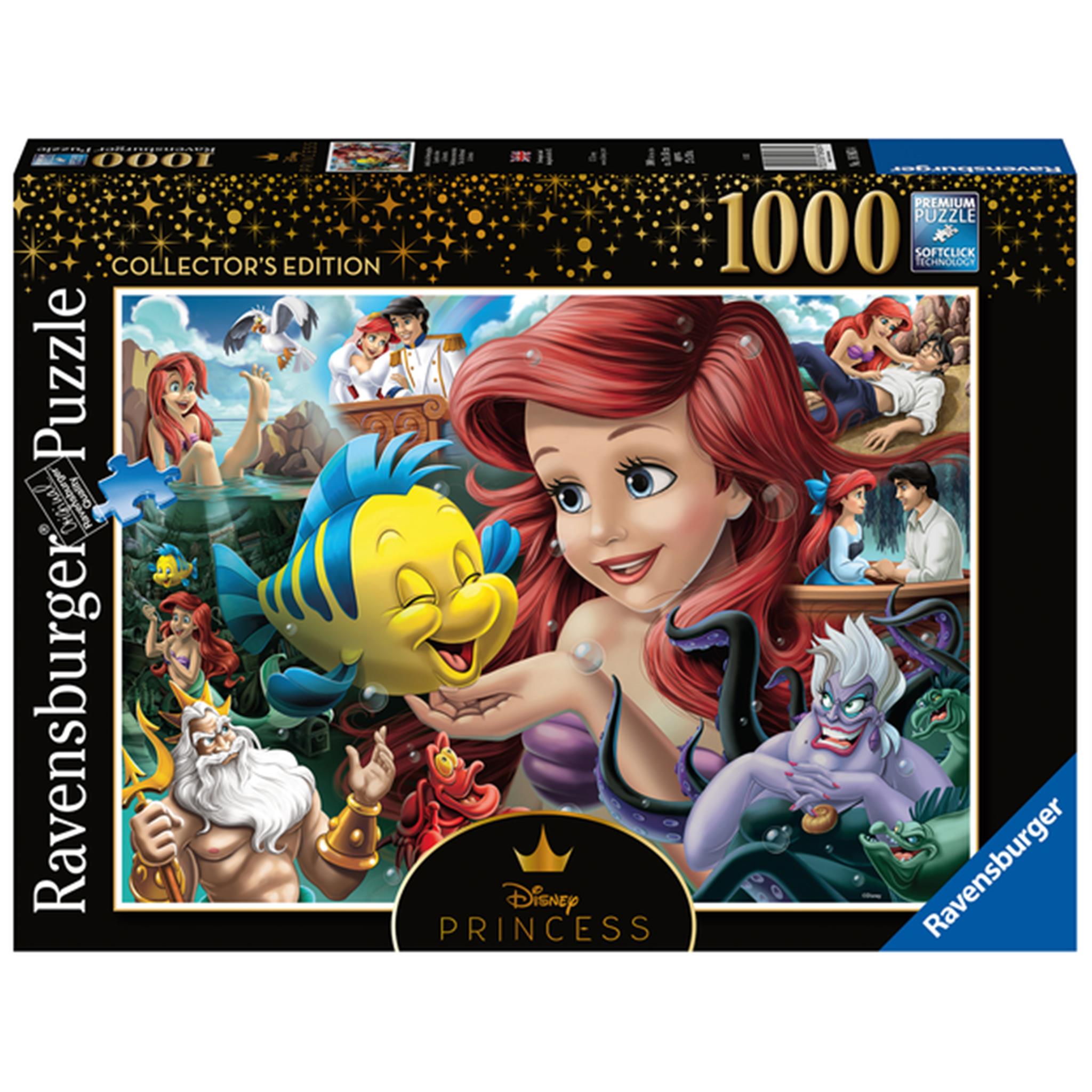 A 1000-piece Ravensburger puzzle box featuring Disney Princess Ariel from the Little Mermaid, with illustrations of Ariel and other characters from the movie on the cover.