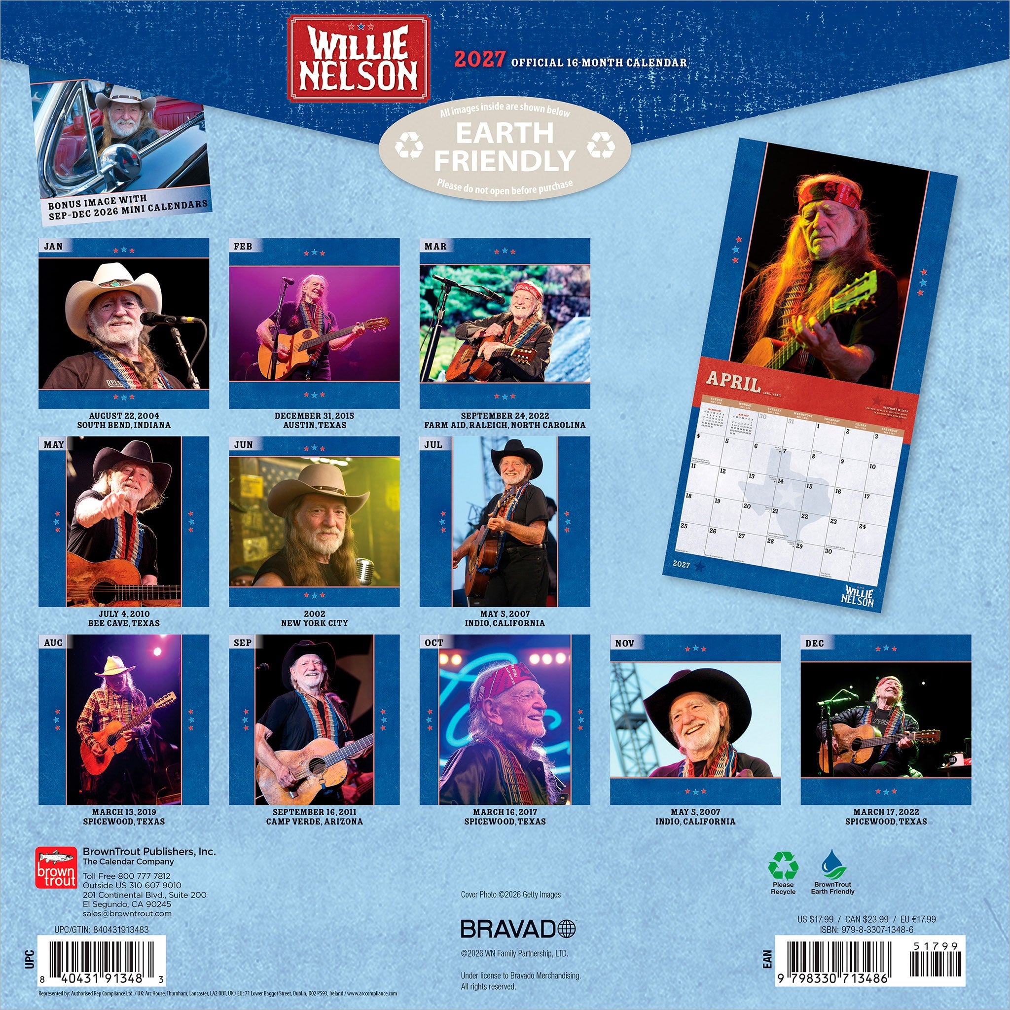 Willie Nelson 2027 Wall Calendar - Online Only