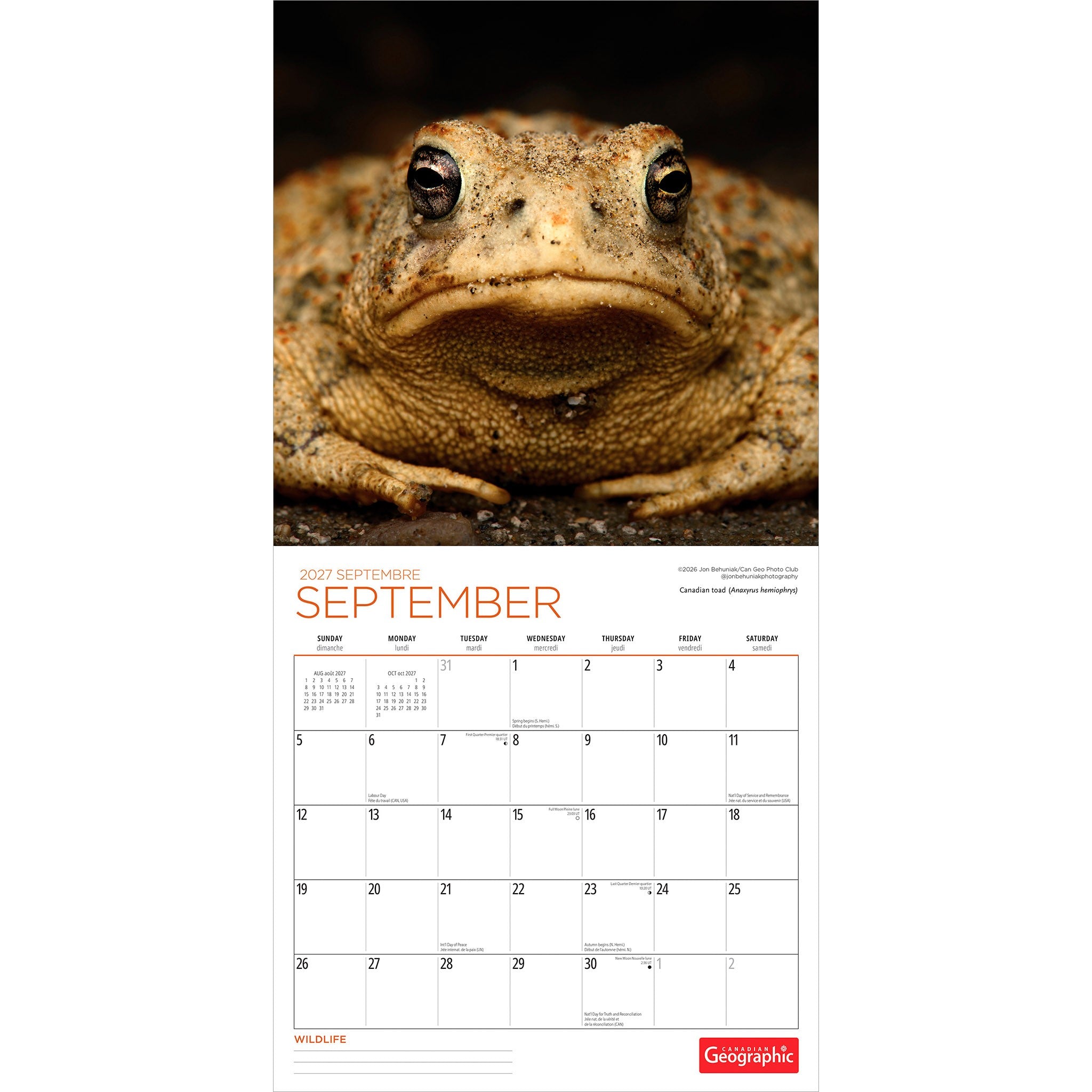 Canadian Geographic Wildlife 2027 Wall Calendar