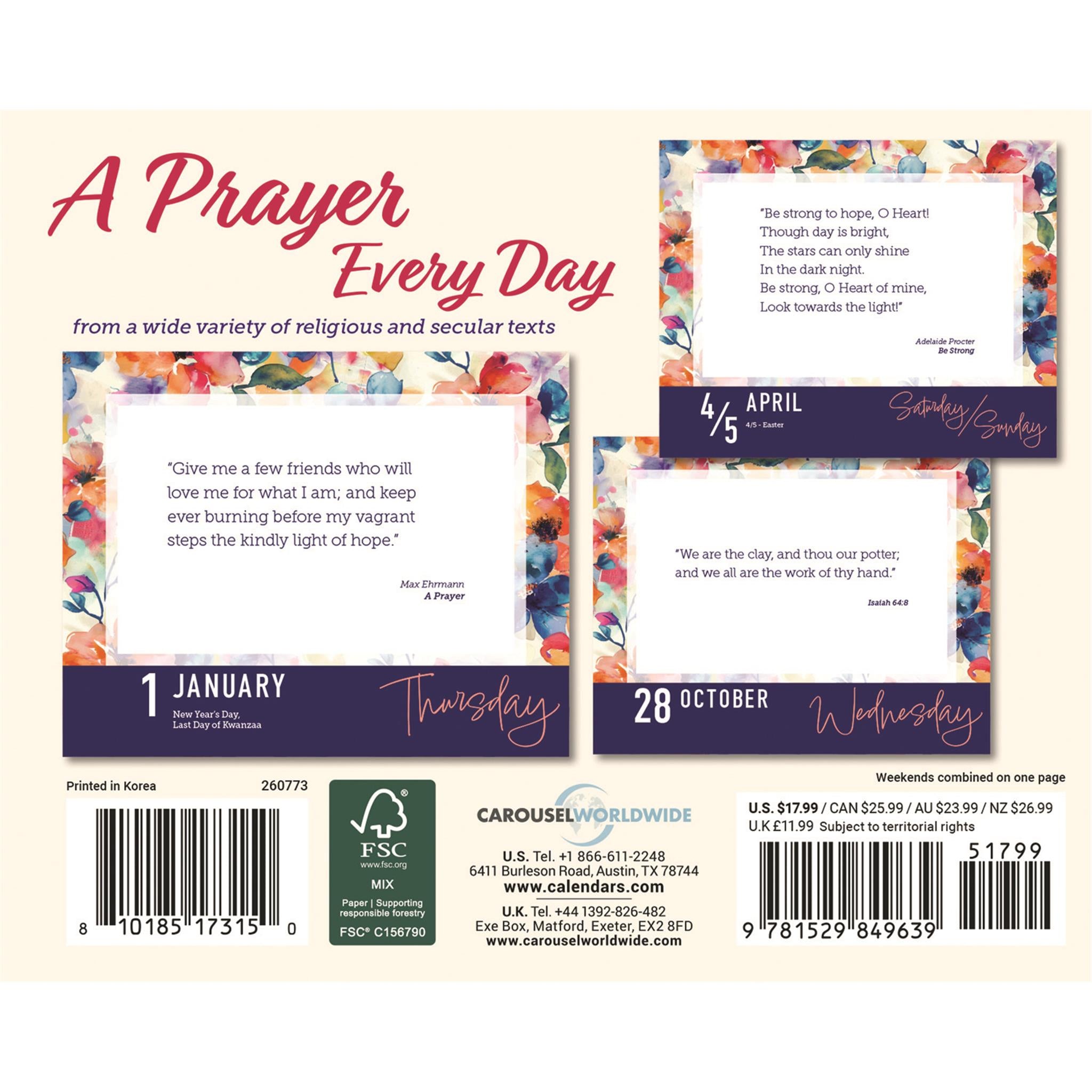Prayer For Every Day 2026 Box Calendar