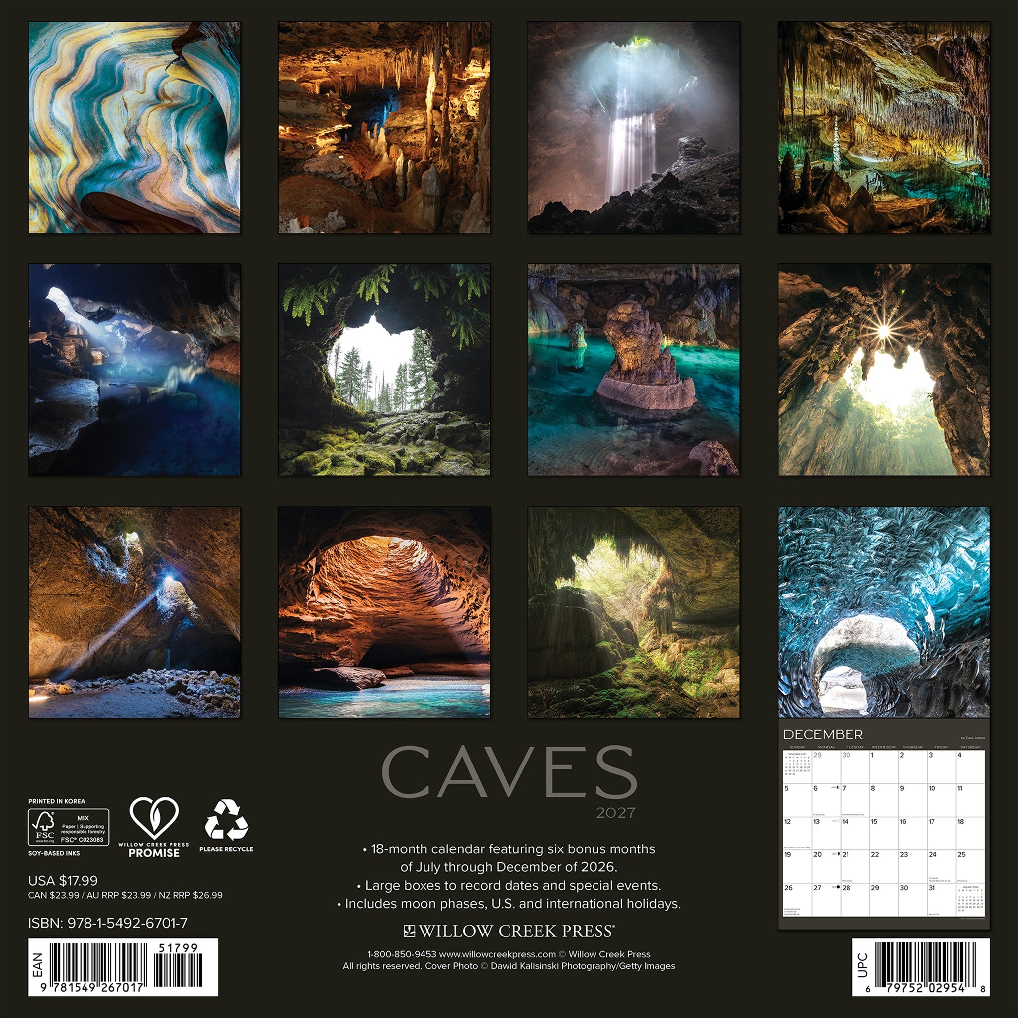 Caves 2027 Wall Calendar