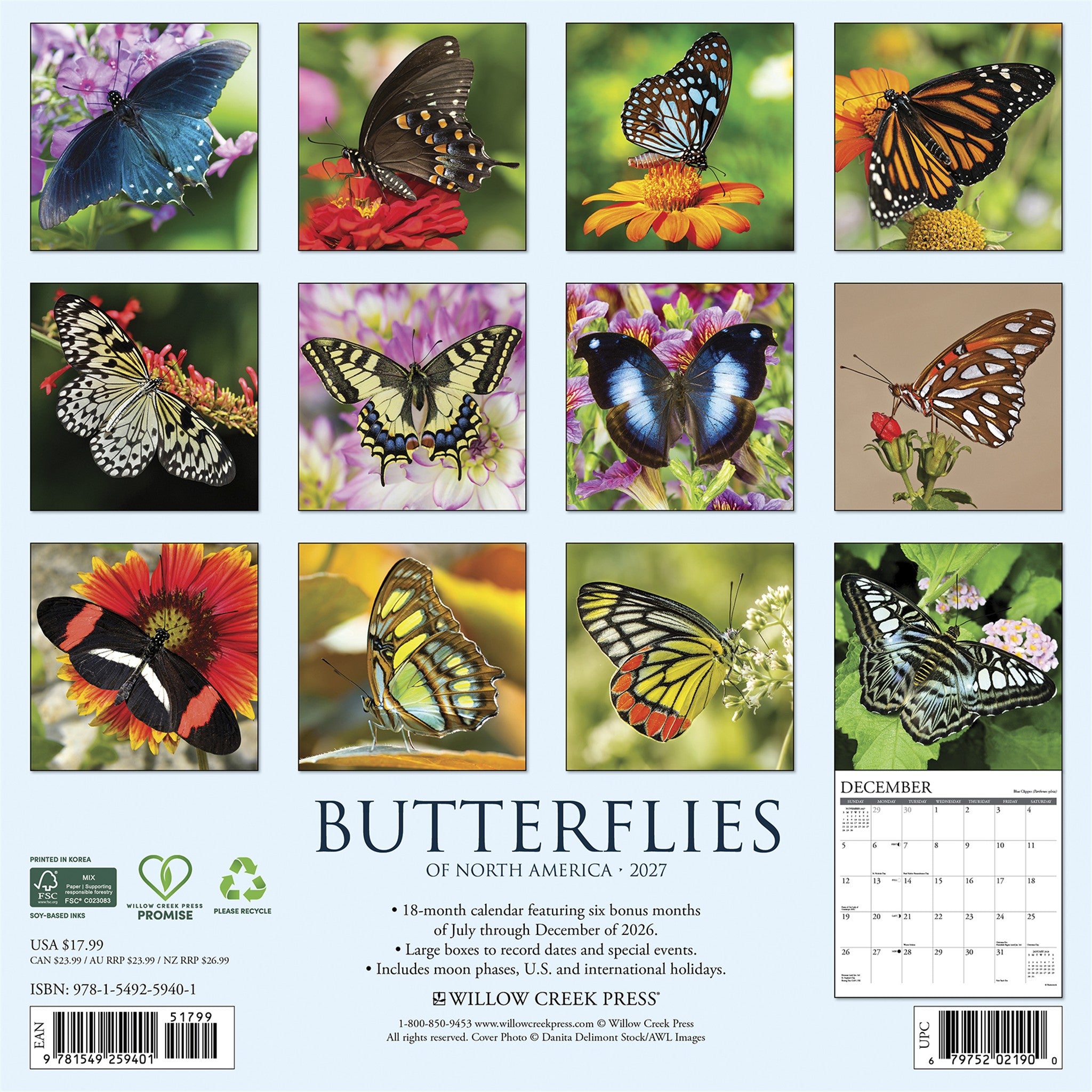 Butterflies of North America 2027 Wall Calendar
