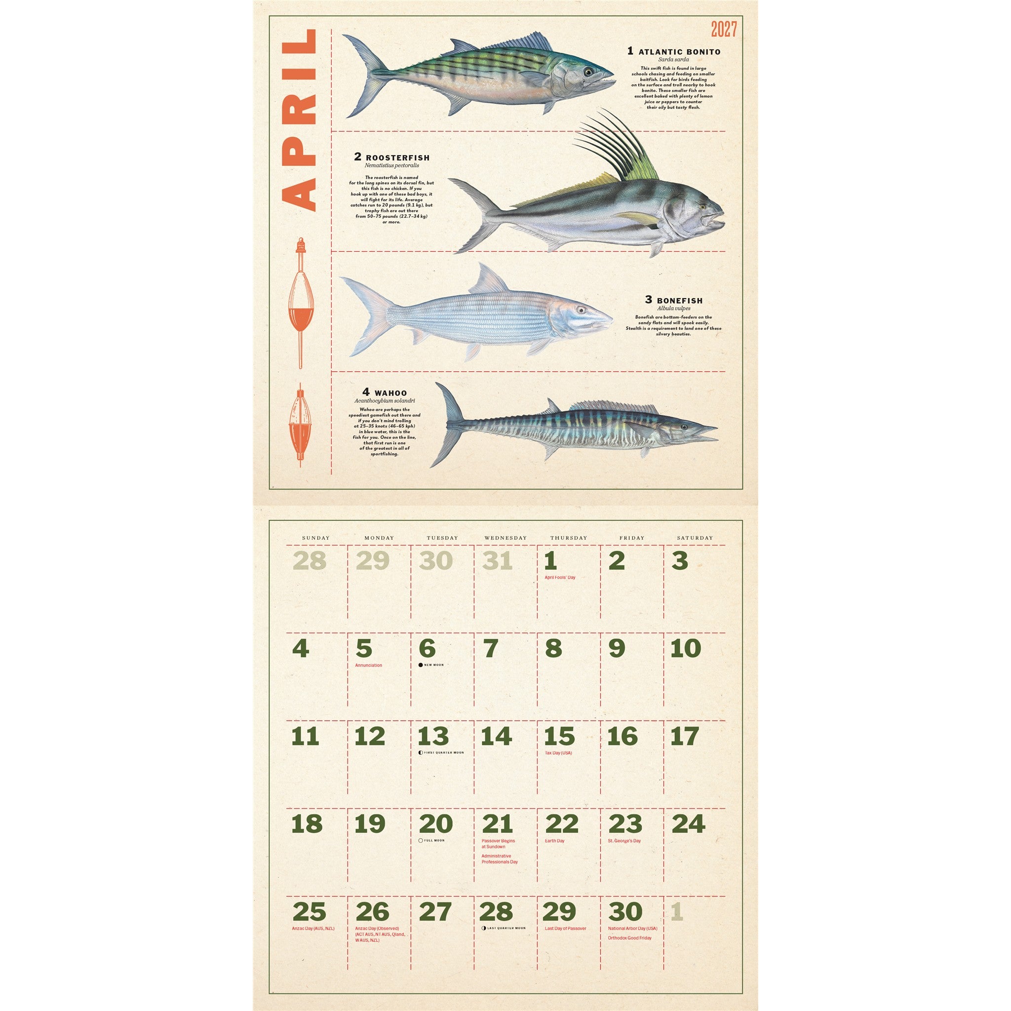 Twelve Months of Fishing 2027 Wall Calendar