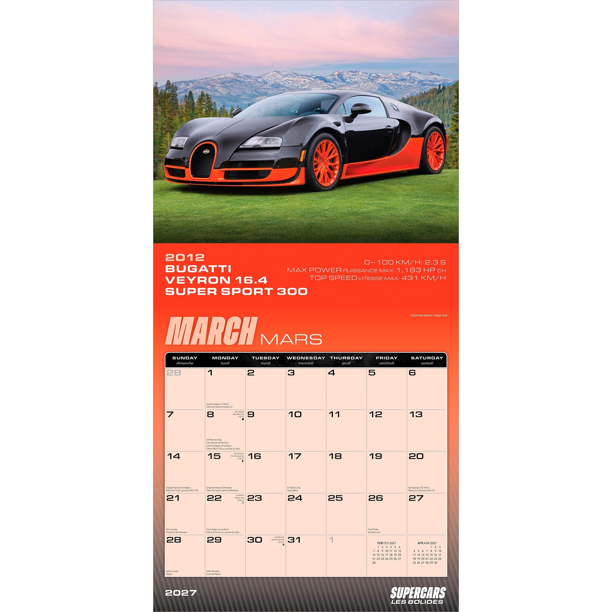 Supercars Les bolides 2027 Wall Calendar (French)