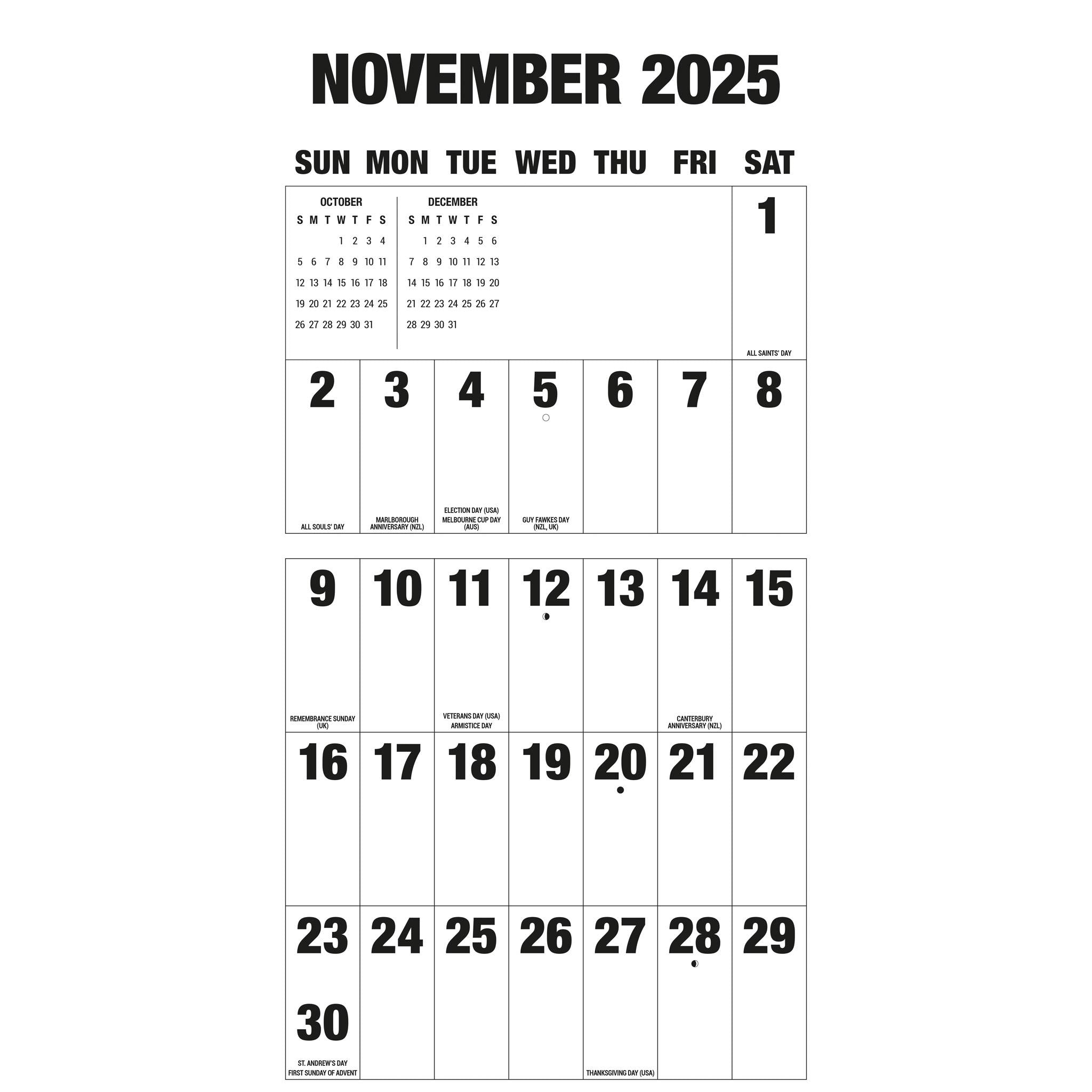 Big Letters Big Numbers Wall 2025 Calendar