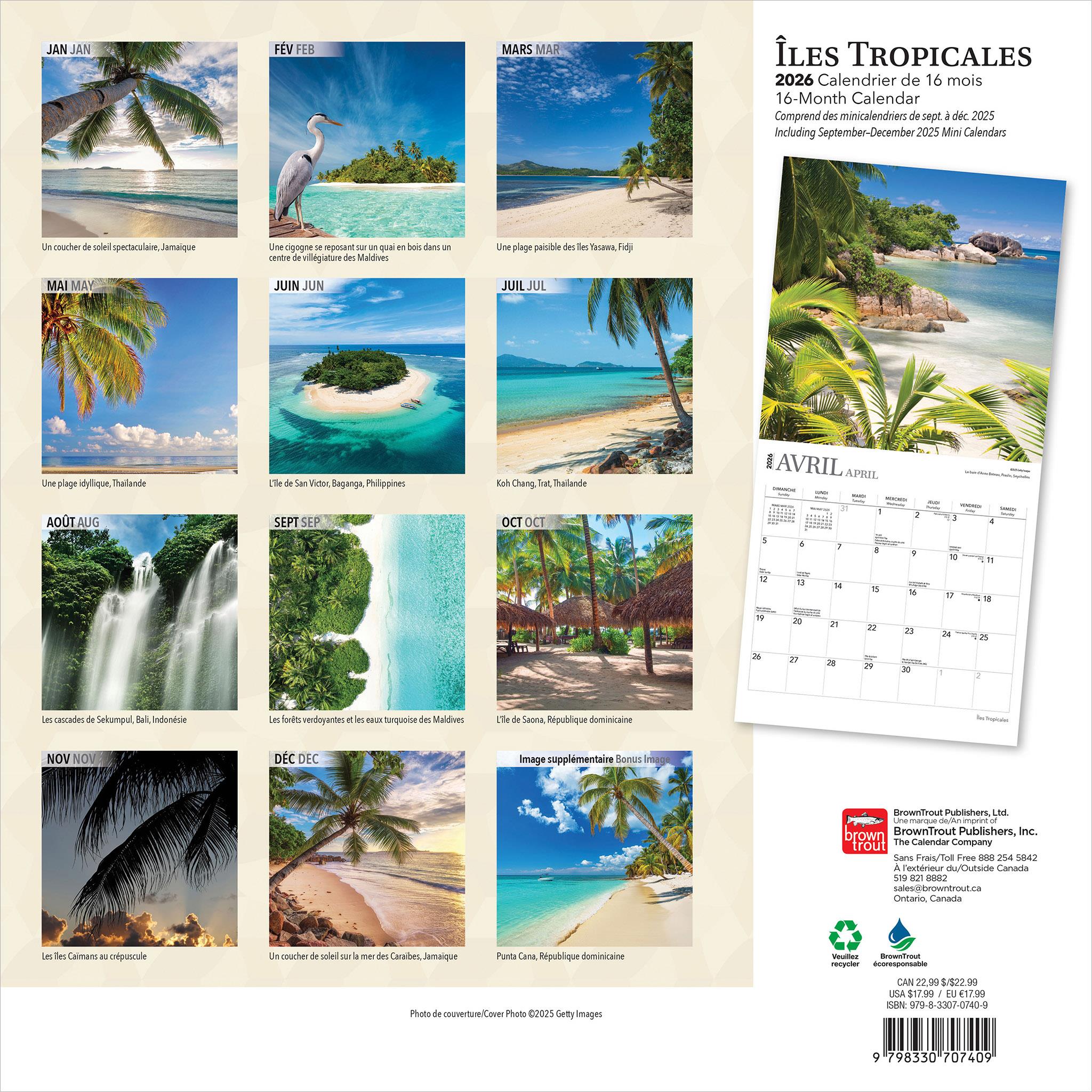 Iles Tropicales 2026 Wall Calendar (French)