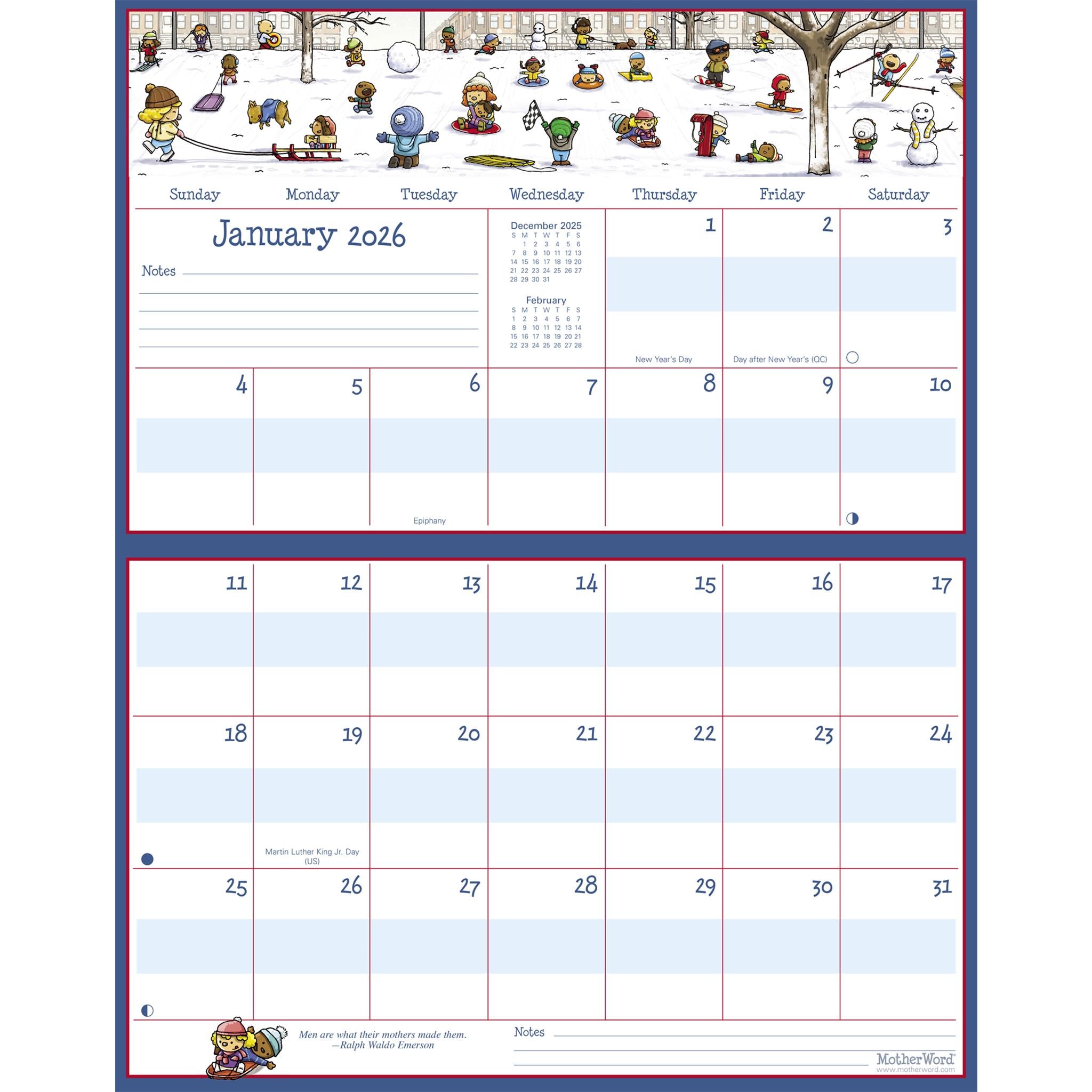 Motherword Magnetic Fridge English 2025-2026 Wall Calendar