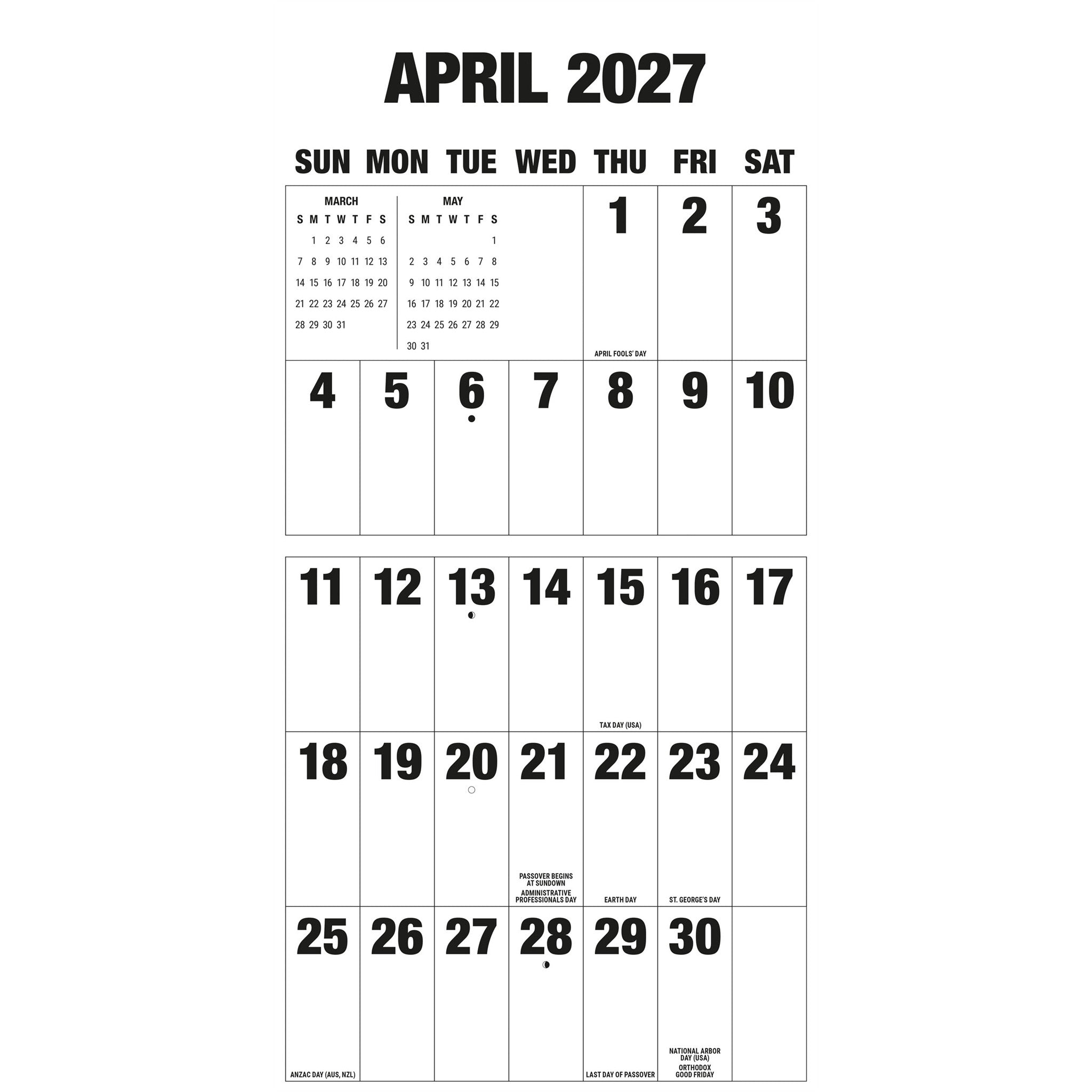 Big Letters Big Numbers 2027 Wall Calendar