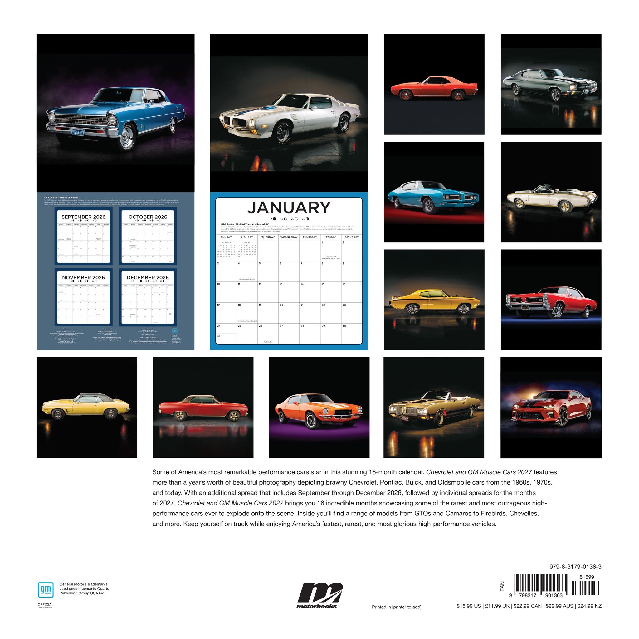 Chevrolet and GM Muscle Cars 2027 Wall Calendar
