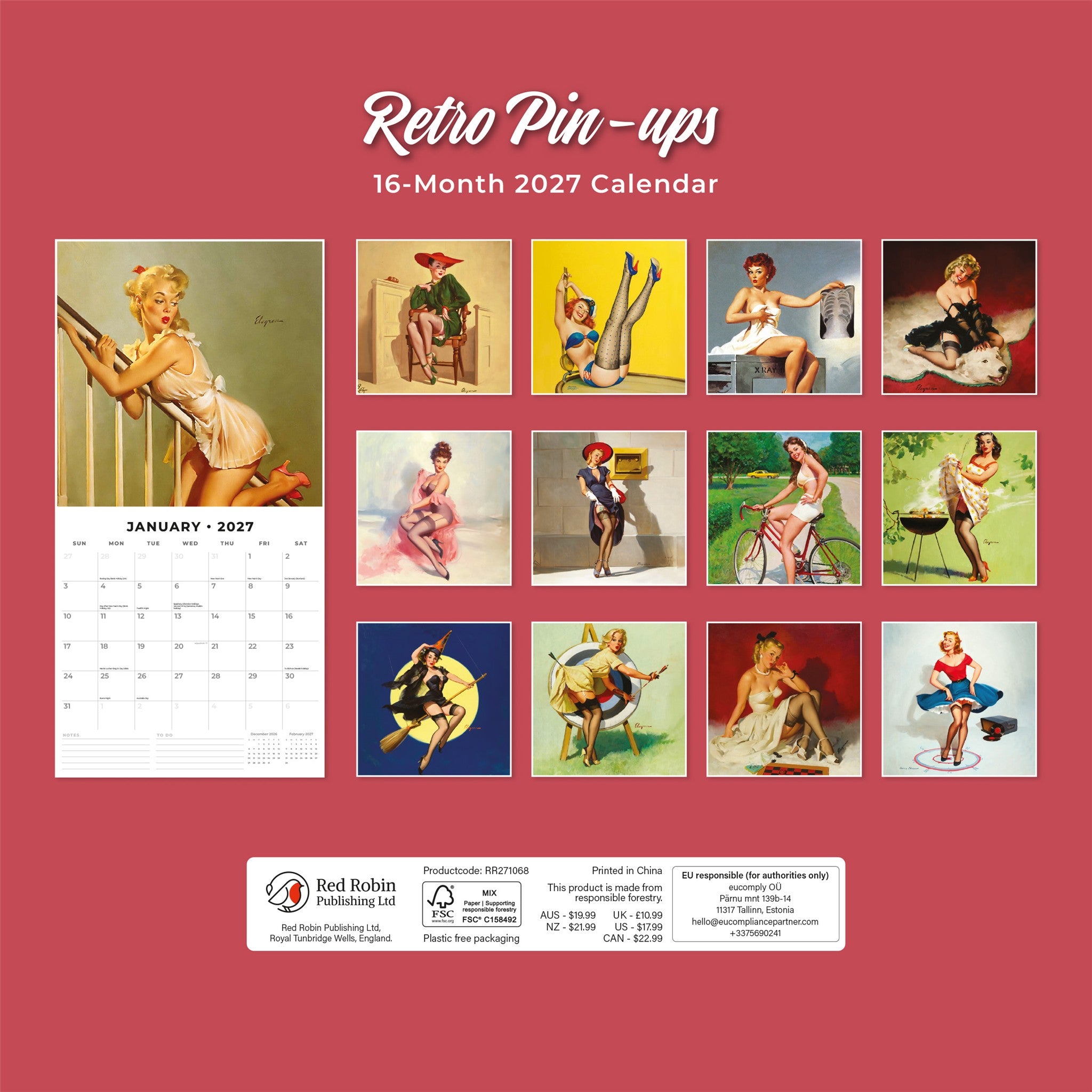 Retro Pin-ups 2027 Wall Calendar