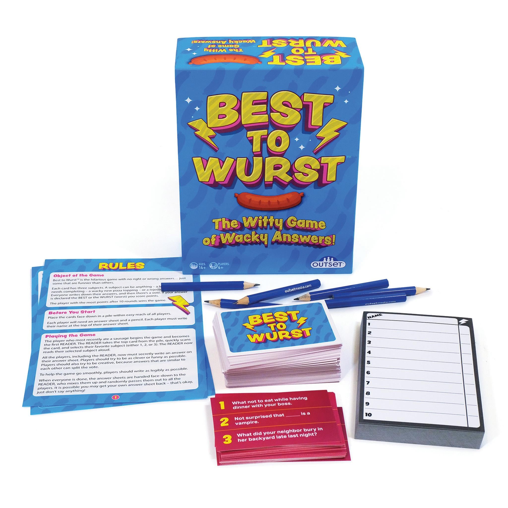 Best To Wurst Game - Hilarious Party Game Of Whacky Answers For 3+ Players, Ages 14+