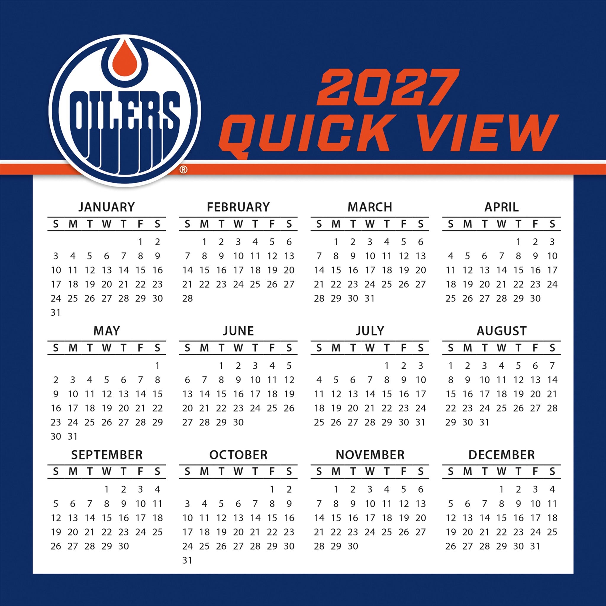 NHL Edmonton Oilers 2027 Box Calendar