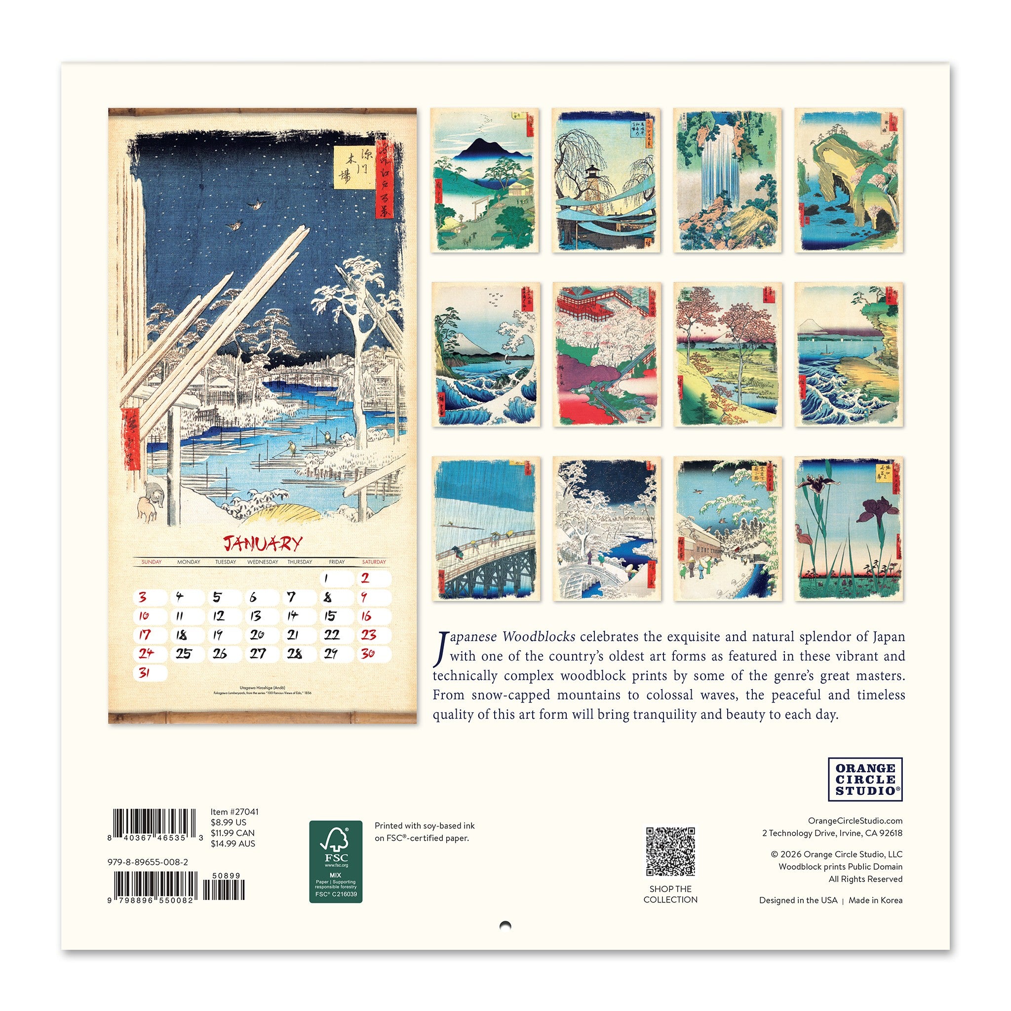 Japanese Woodblocks 2027 Mini Calendar