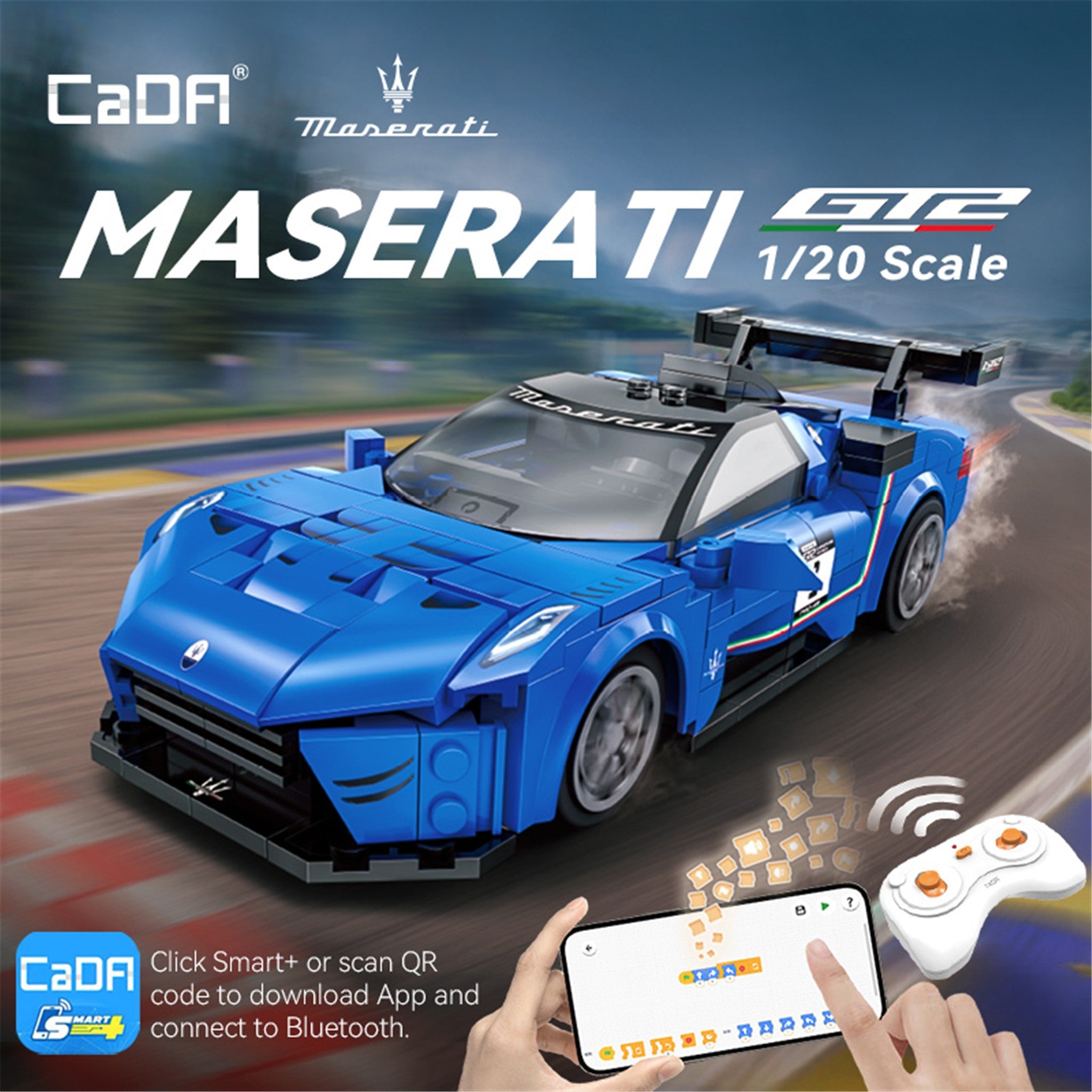 Blue 1:20 Maserati MC20 GT2 320 Pieces with Remote Control