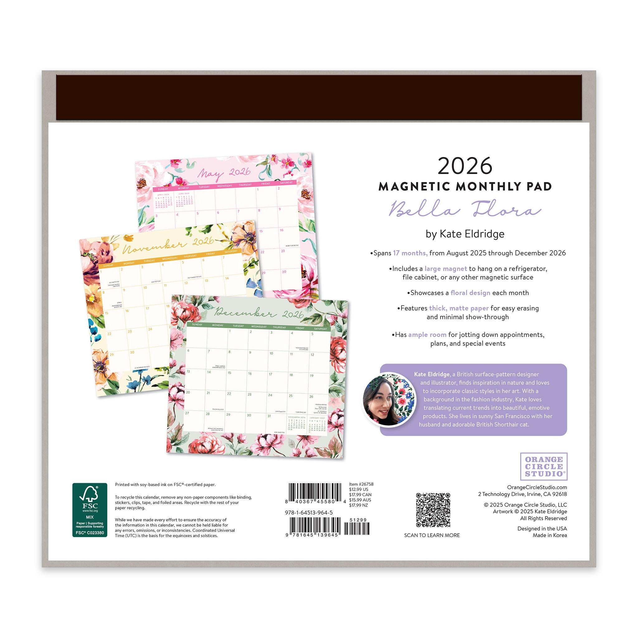 Bella Flora 2025-2026 Exclusive Mini Magnetic Pad Calendar