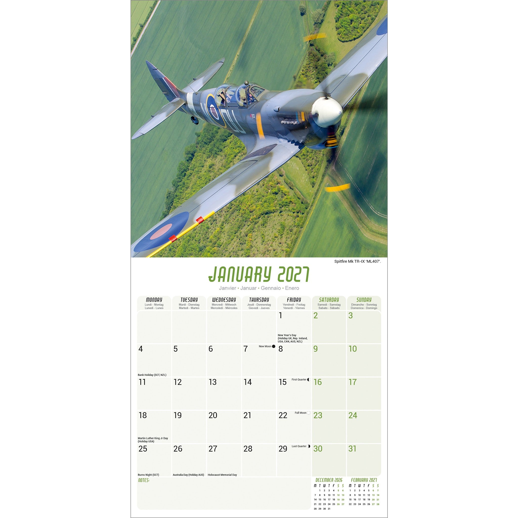 Spitfires 2027 Wall Calendar