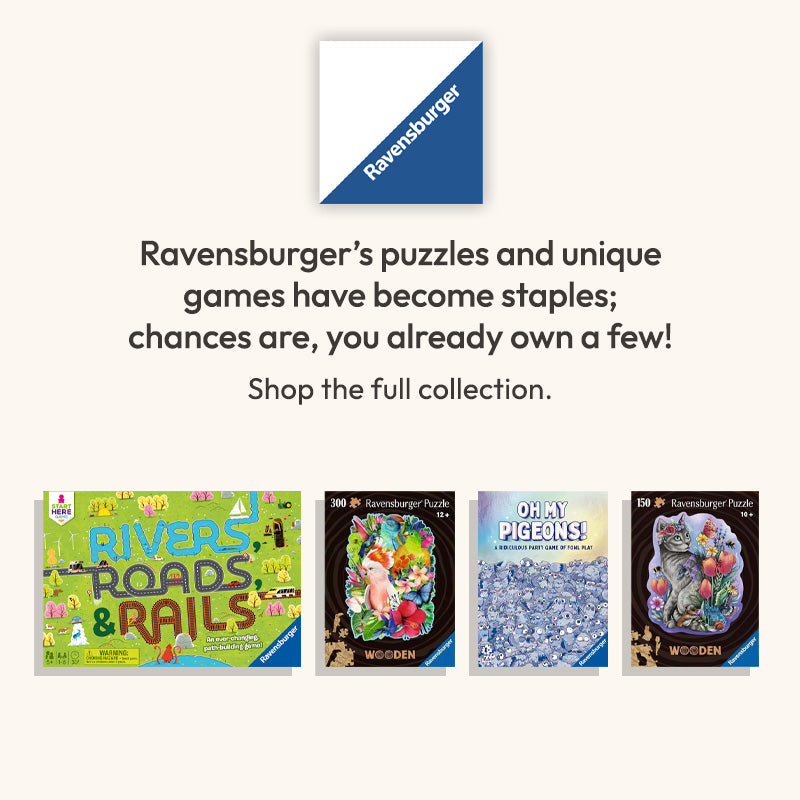 Promotional image of Ravensburger puzzles and games with a call to action to shop the full collection.