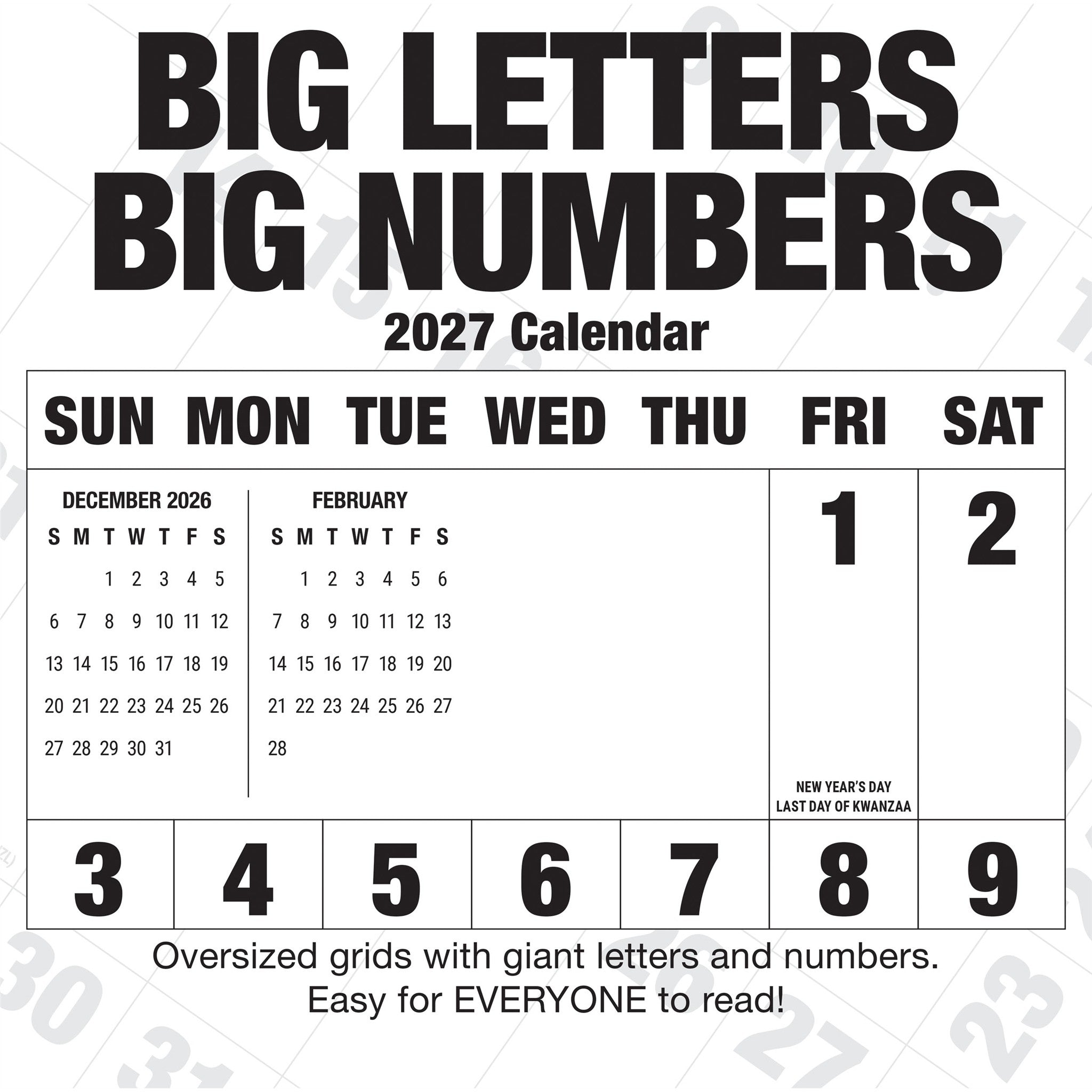 Big Letters Big Numbers 2027 Wall Calendar