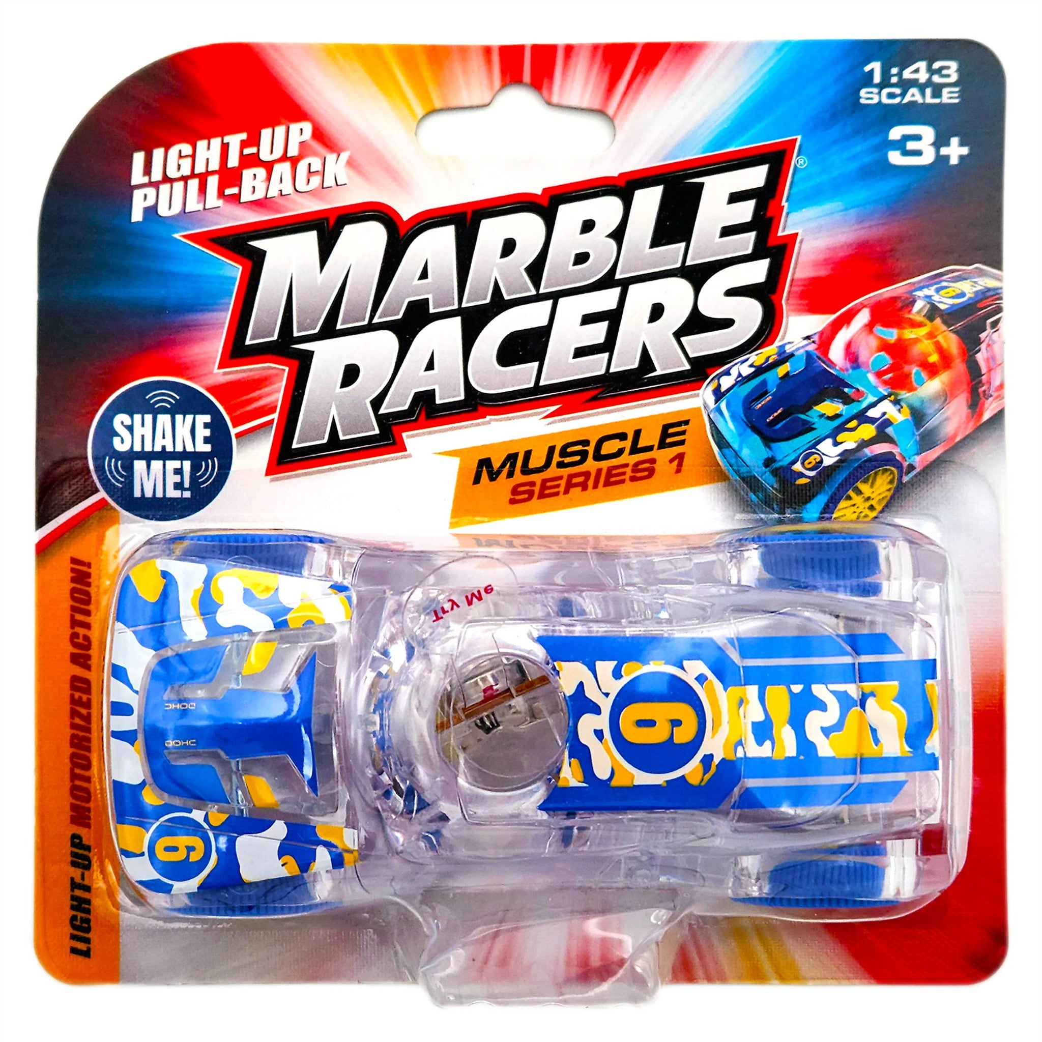 Blue/Yellow Muscle Car Marble Racer