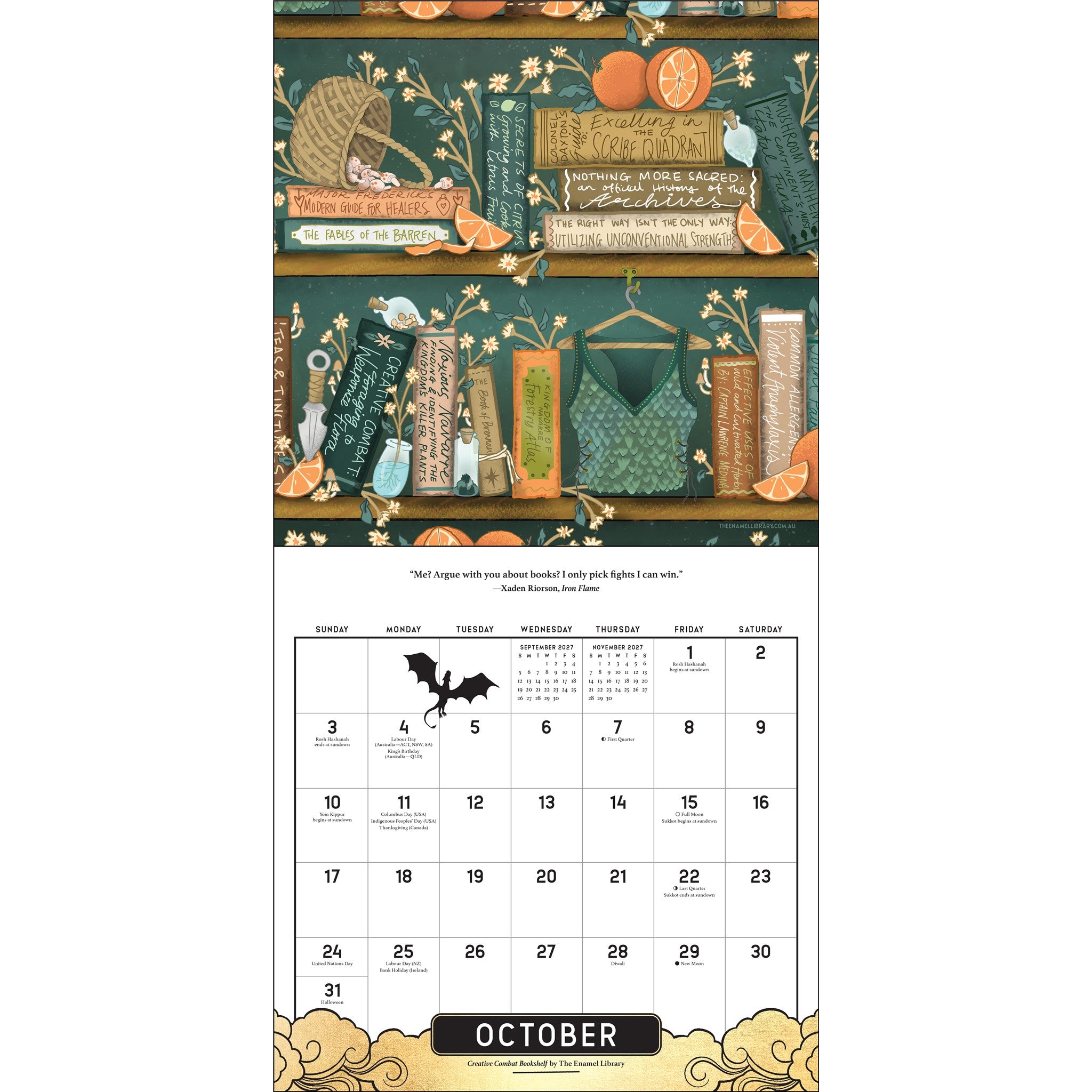 Fourth Wing Officially Licensed Fan Art 2027 Wall Calendar