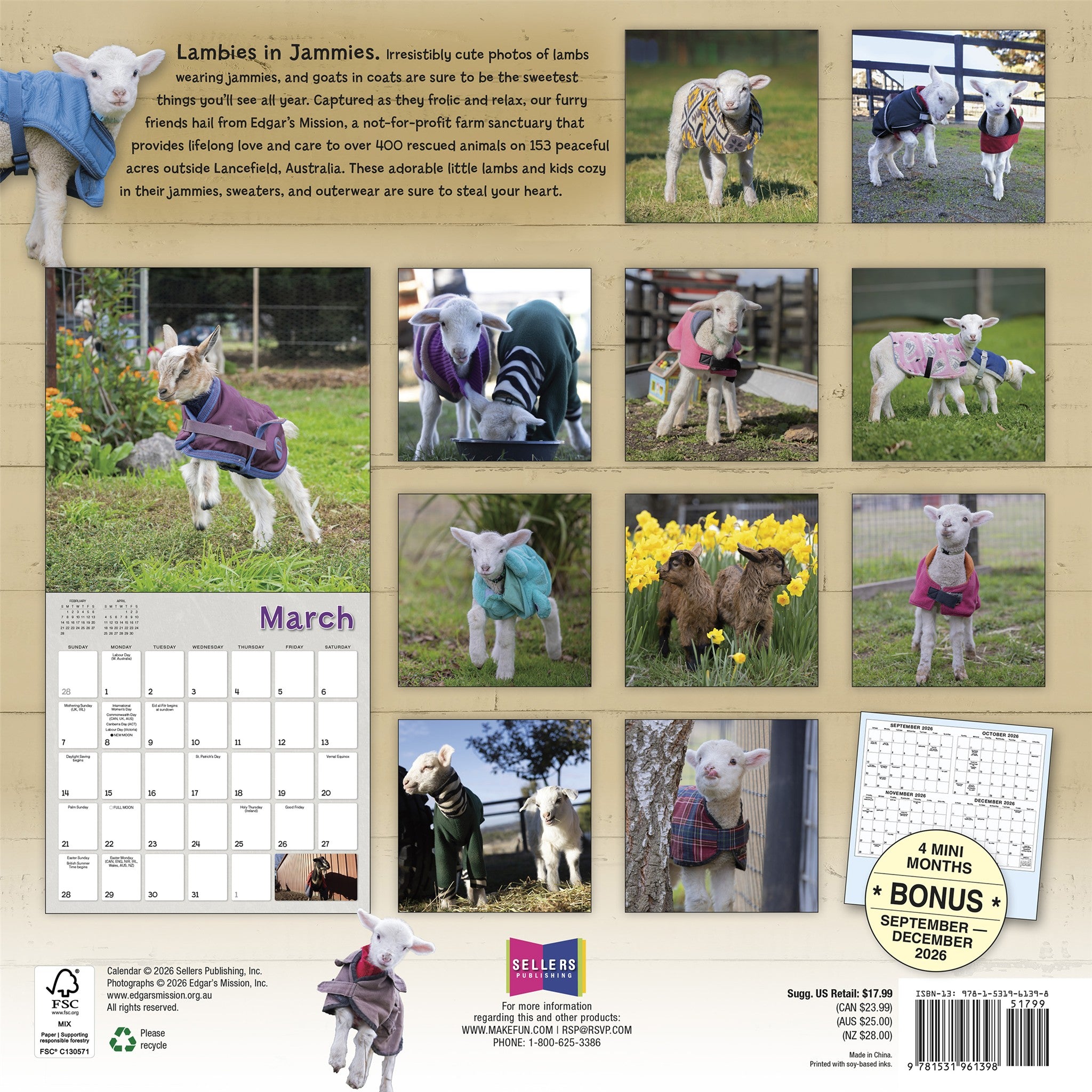 Lambies in Jammies & Goats in Coats 2027 Wall Calendar