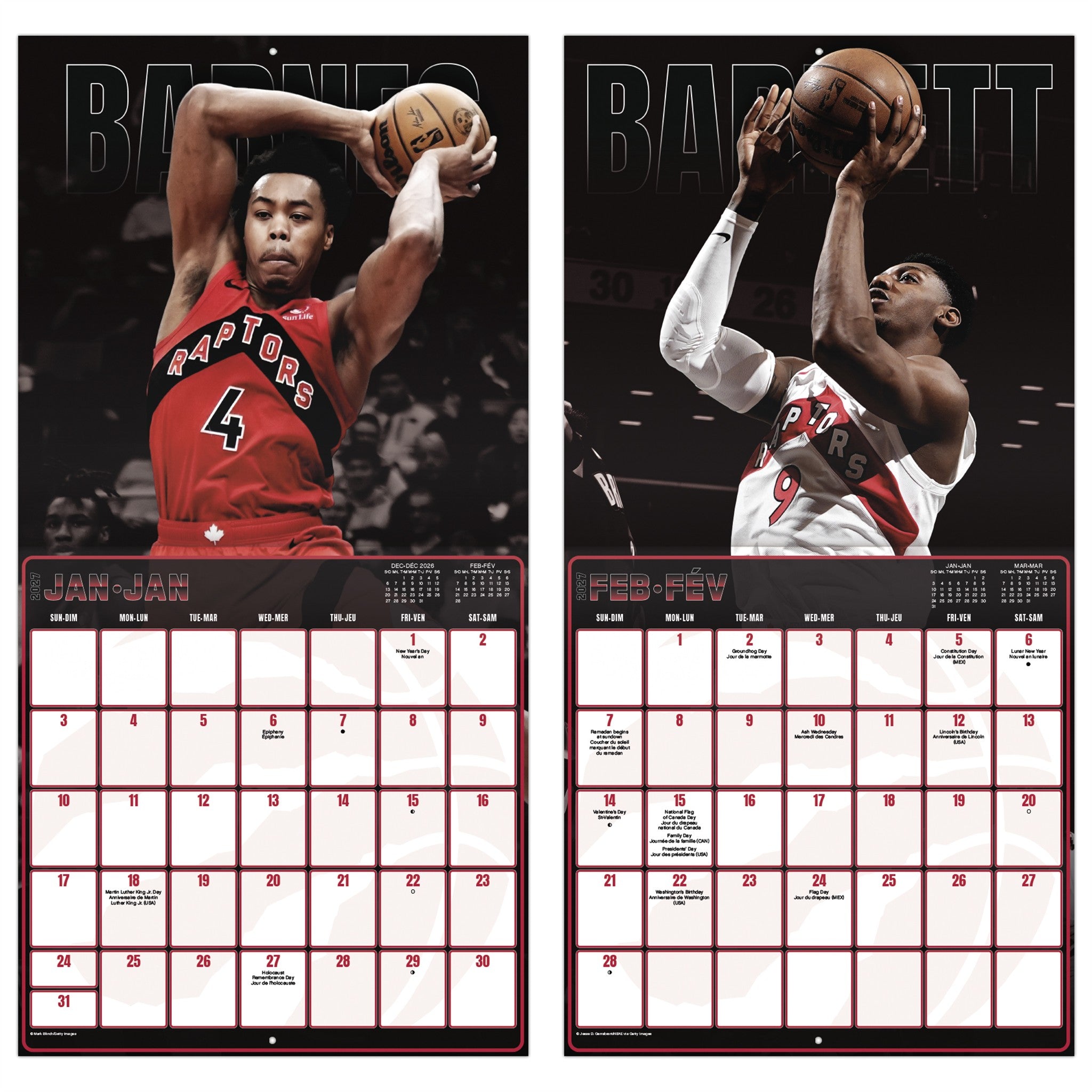 NBA Toronto Raptors 2027 Wall Calendar