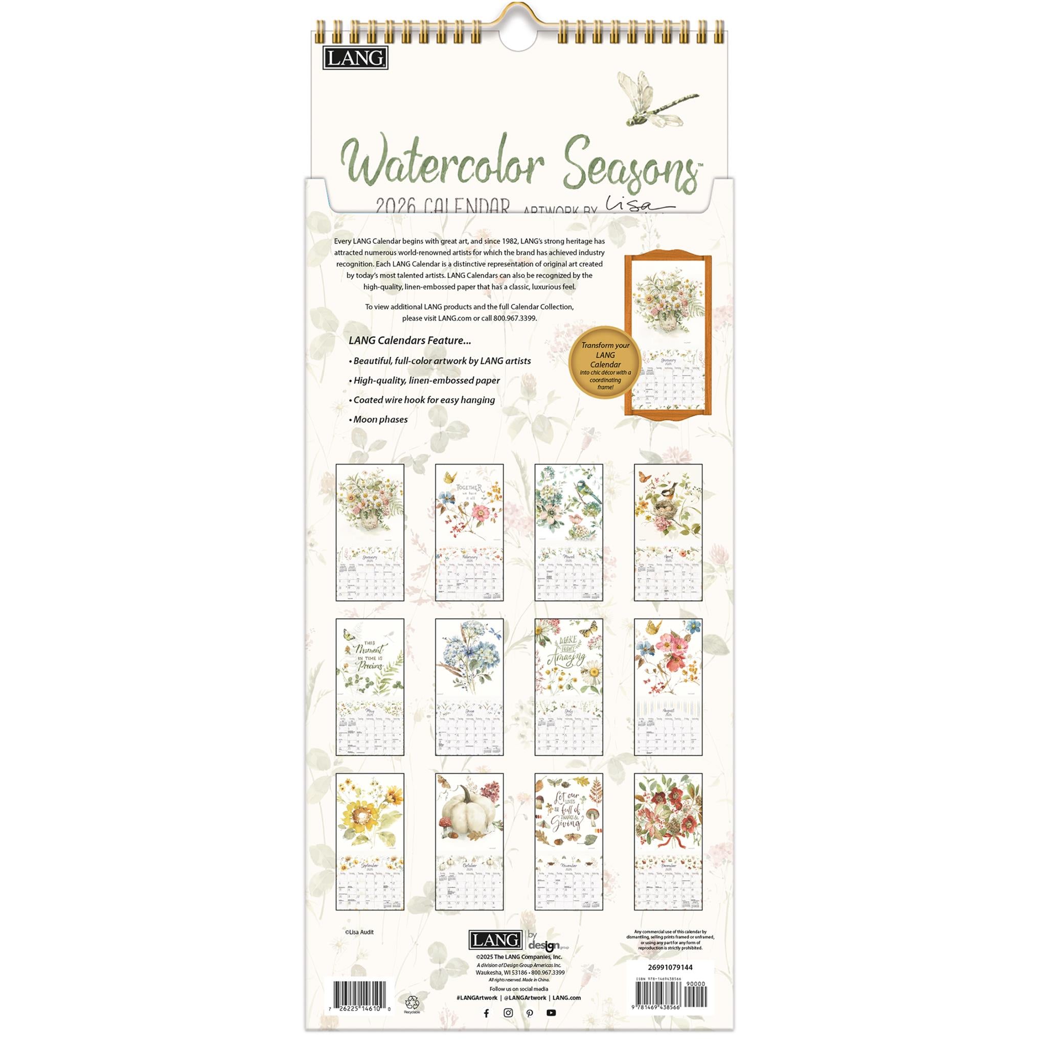 Watercolor Seasons 2026 Slim Calendar - Online Only