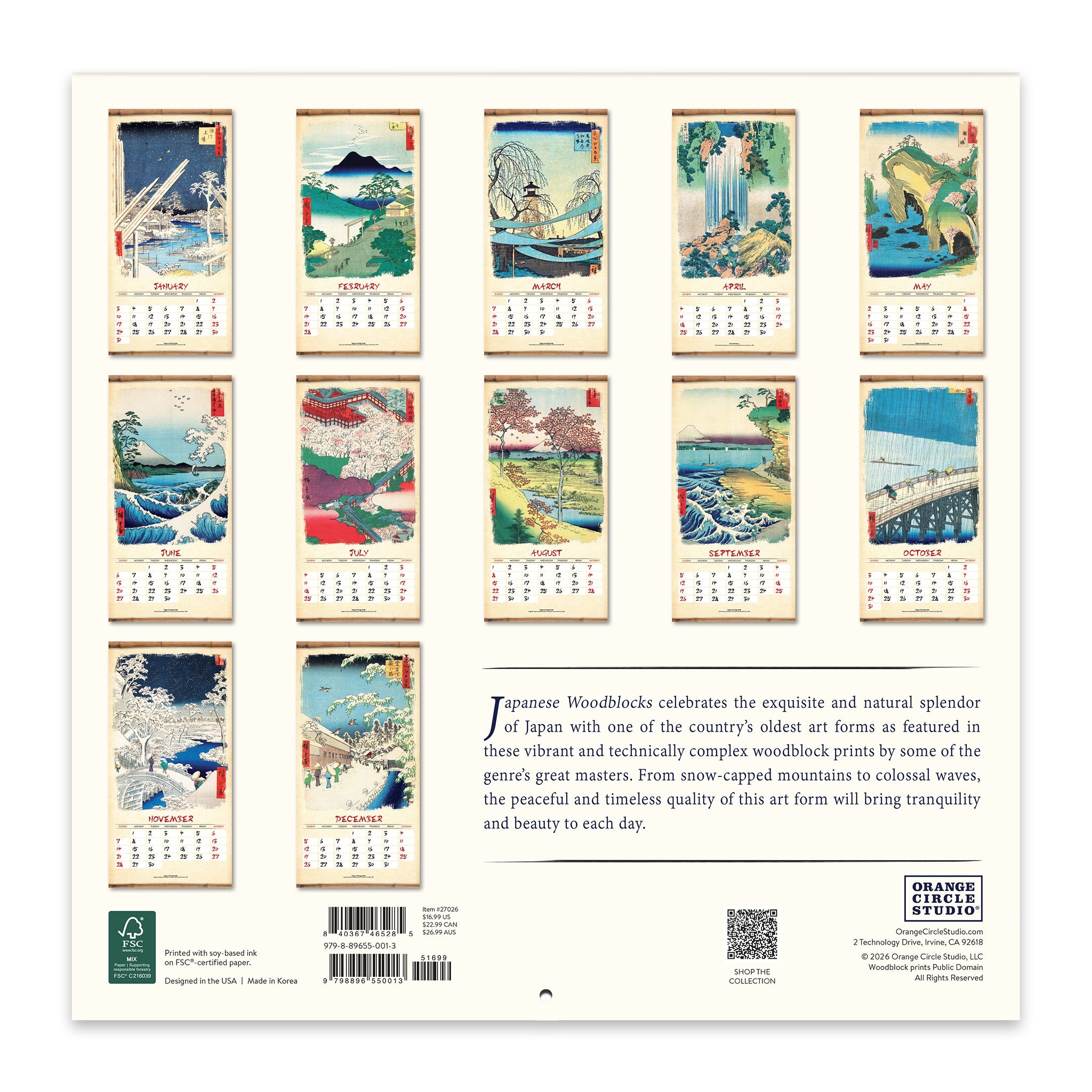 Japanese Woodblocks 2027 Wall Calendar - Online Only