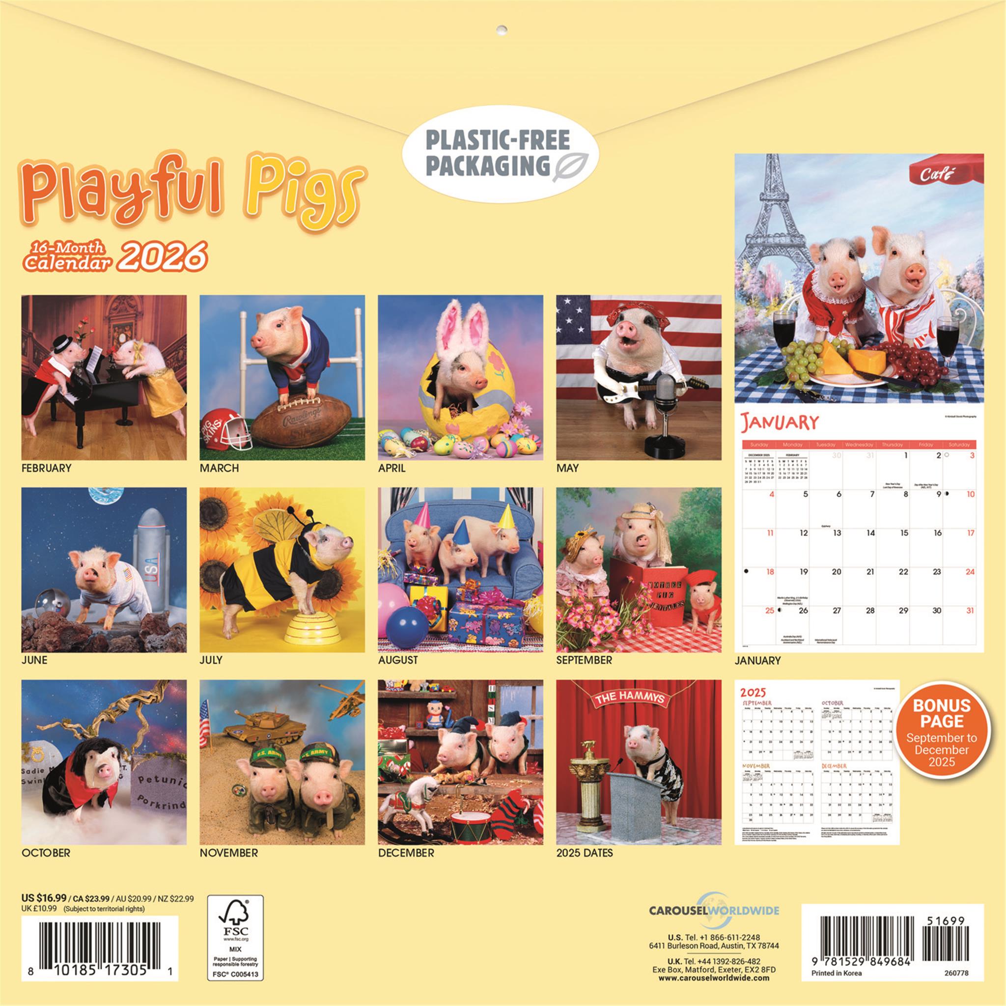 Pigs Playful 2026 Wall Calendar