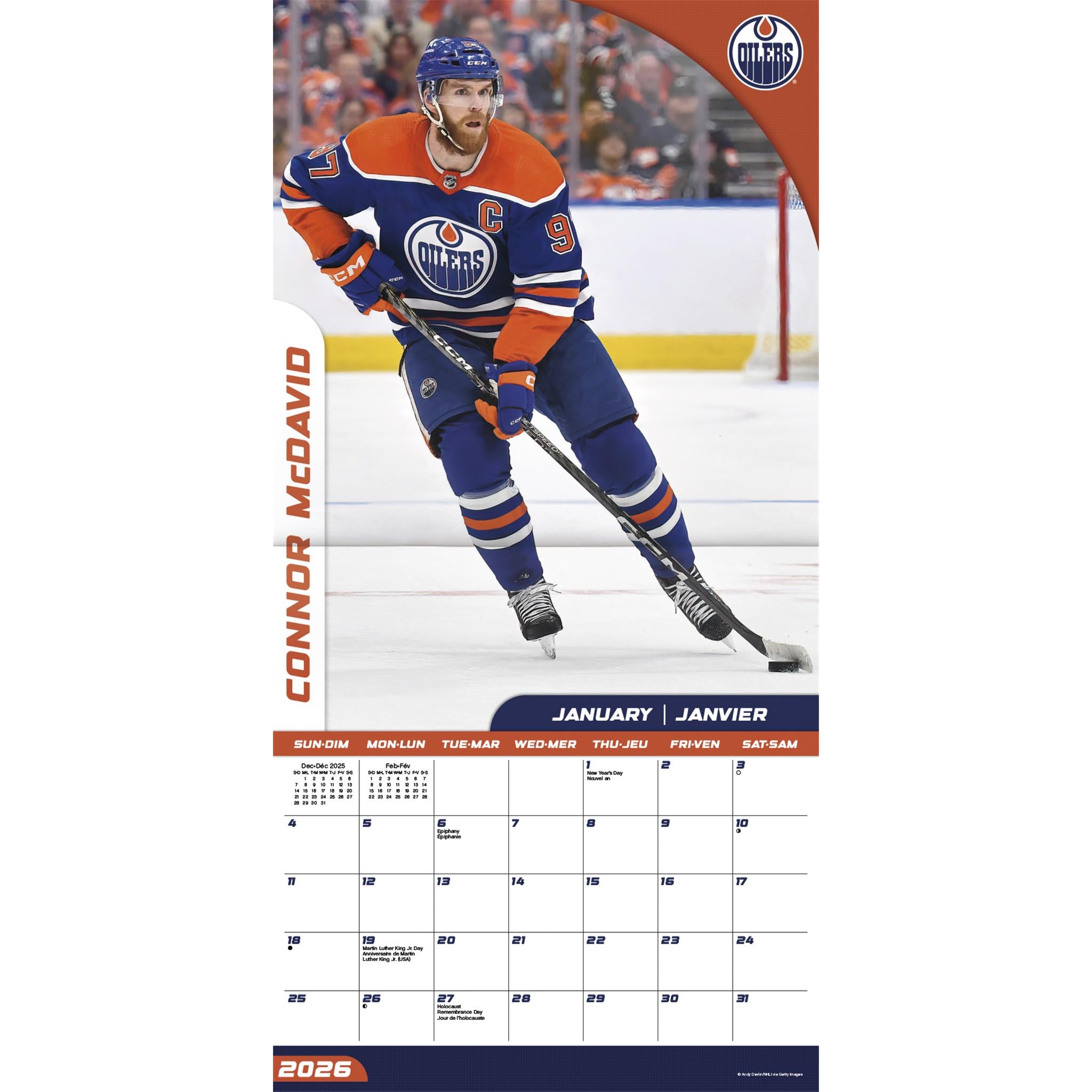 NHL Edmonton Oilers Bilingual 2026 Wall Calendar