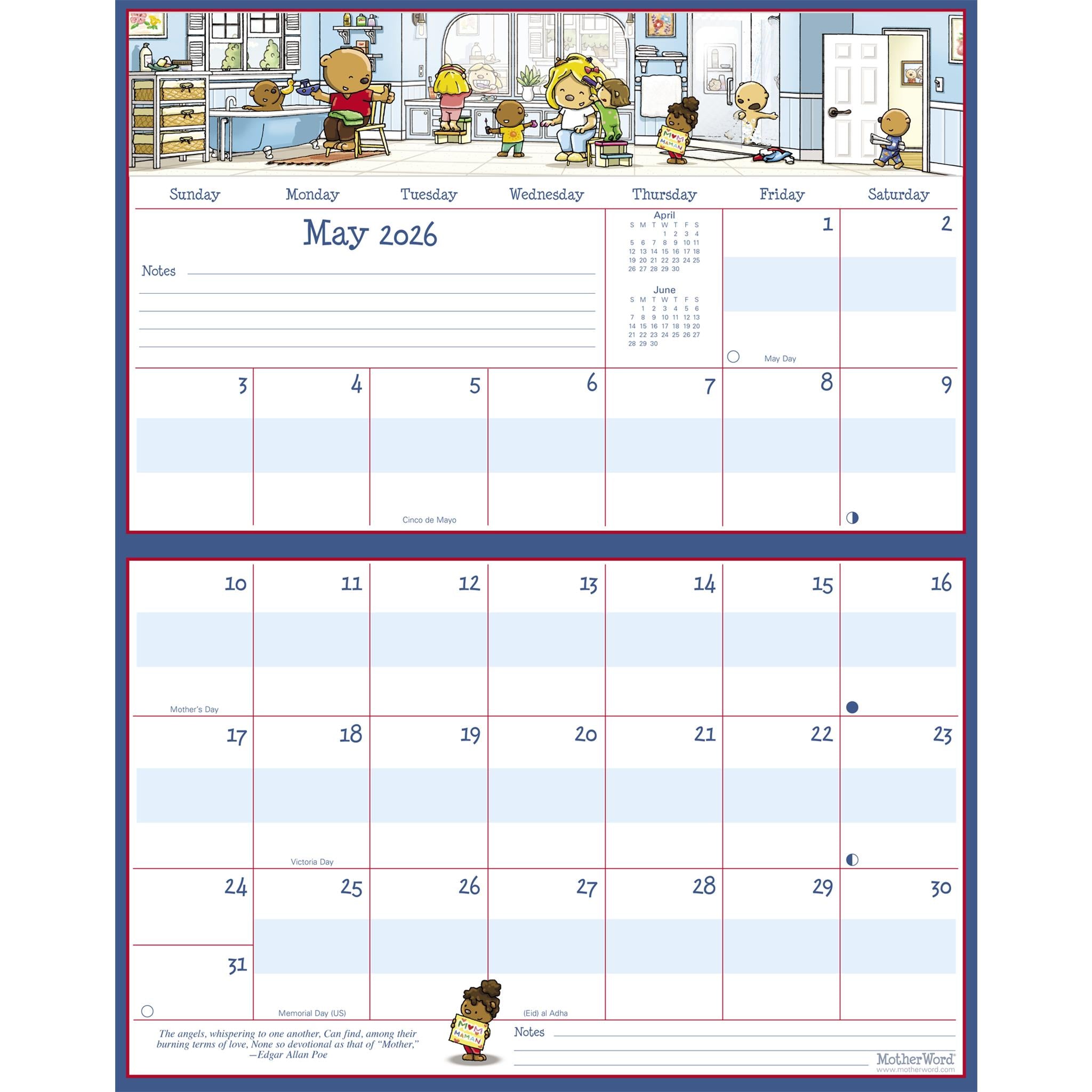 Motherword Magnetic Fridge English 2025-2026 Wall Calendar