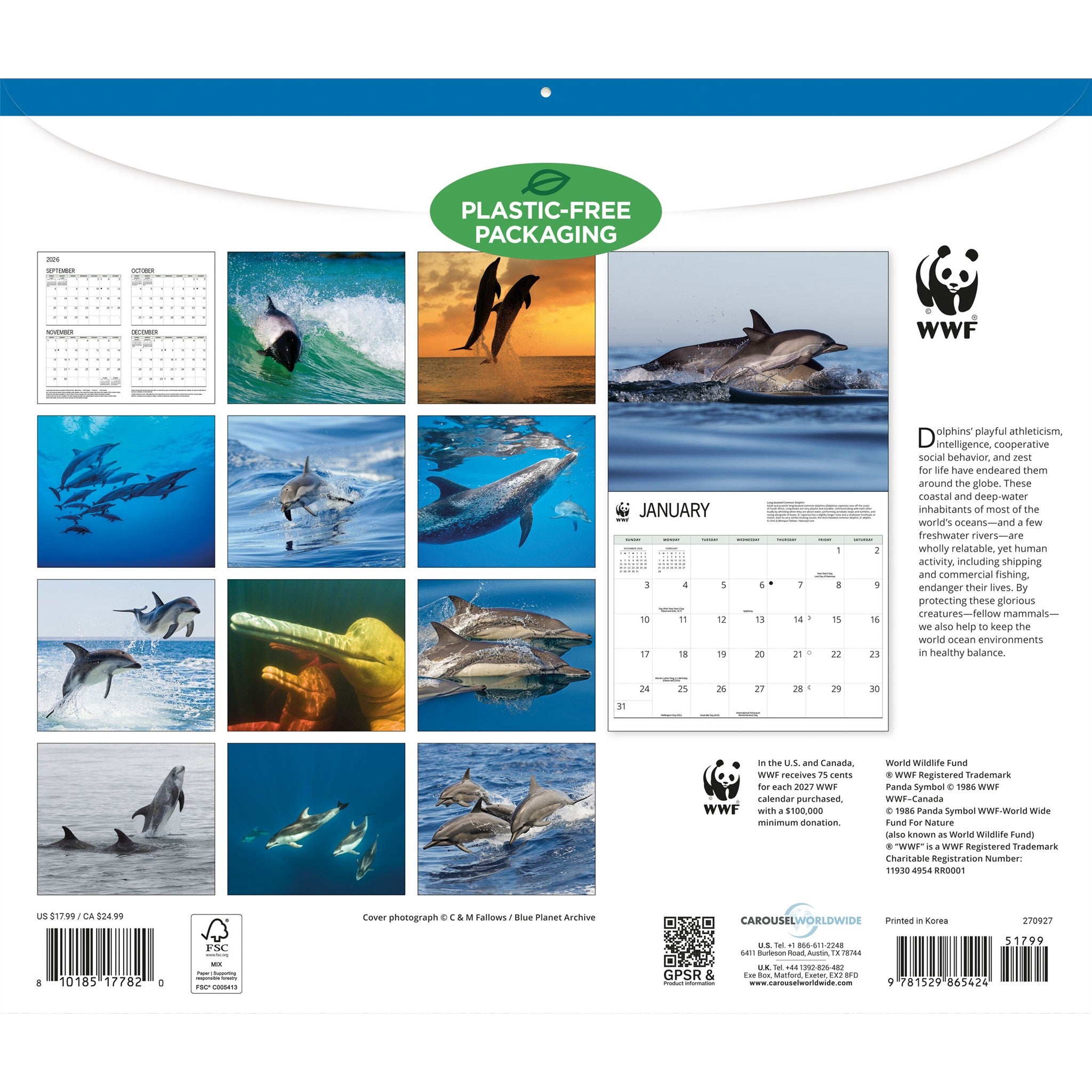 World Wildlife Fund Dolphins 2027 Wall Calendar