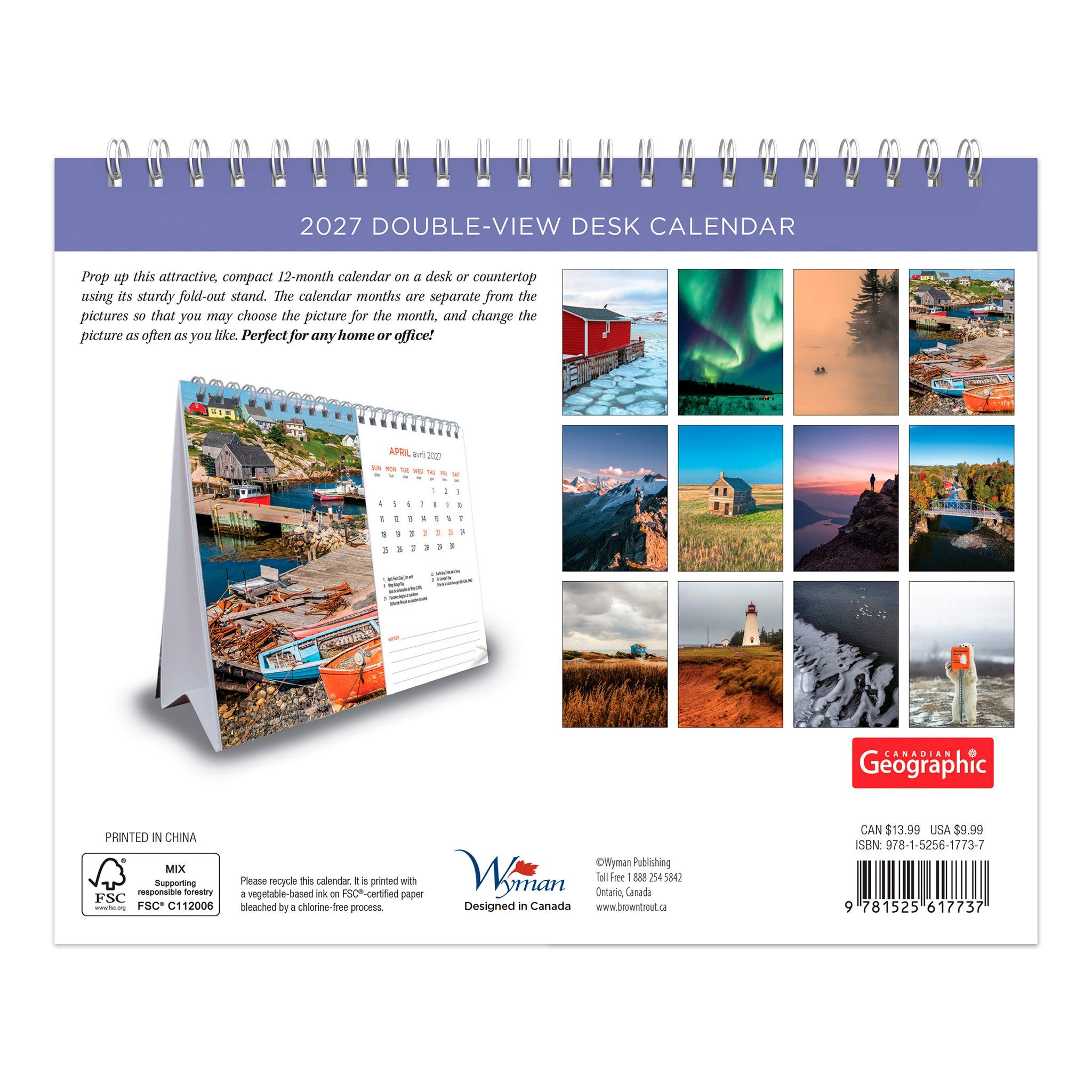 Canadian Geographic Scenic Canada Double-View 2027 Easel Calendar