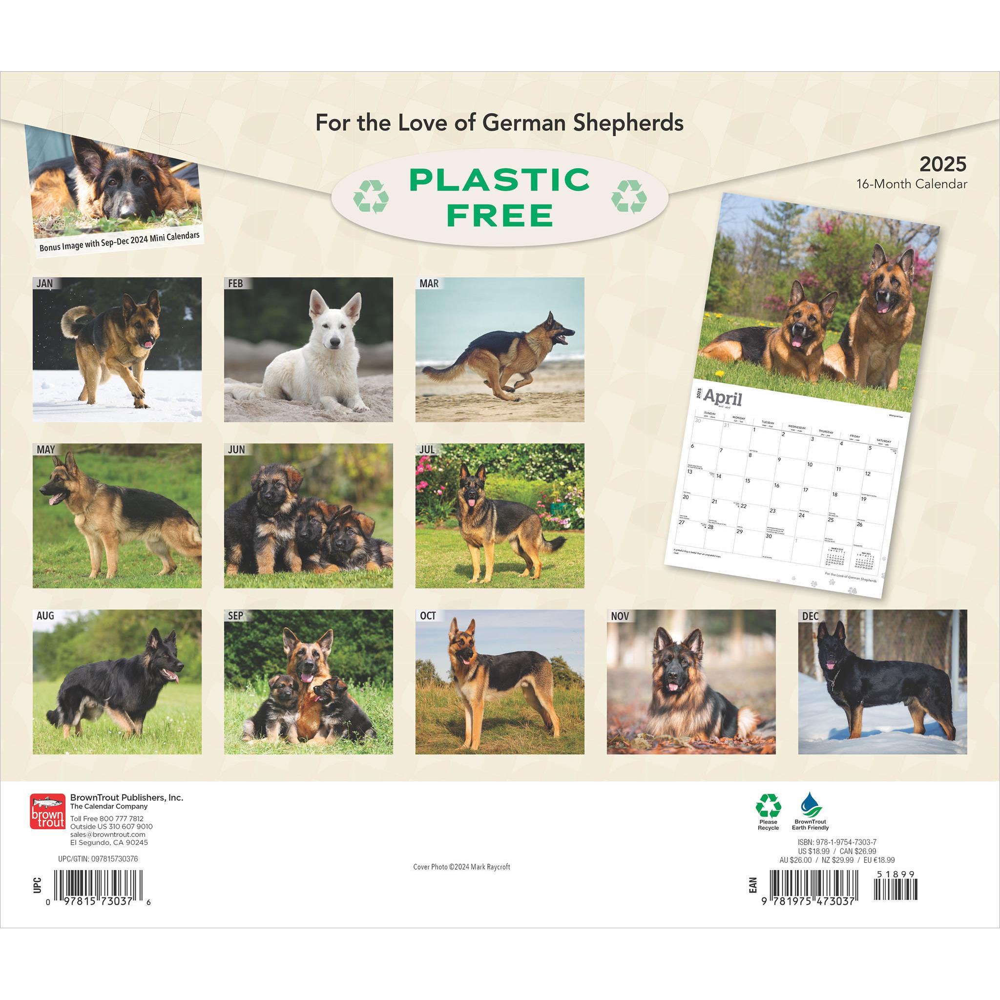 For The Love Of German Shepherds Deluxe Wall 2025 Calendar