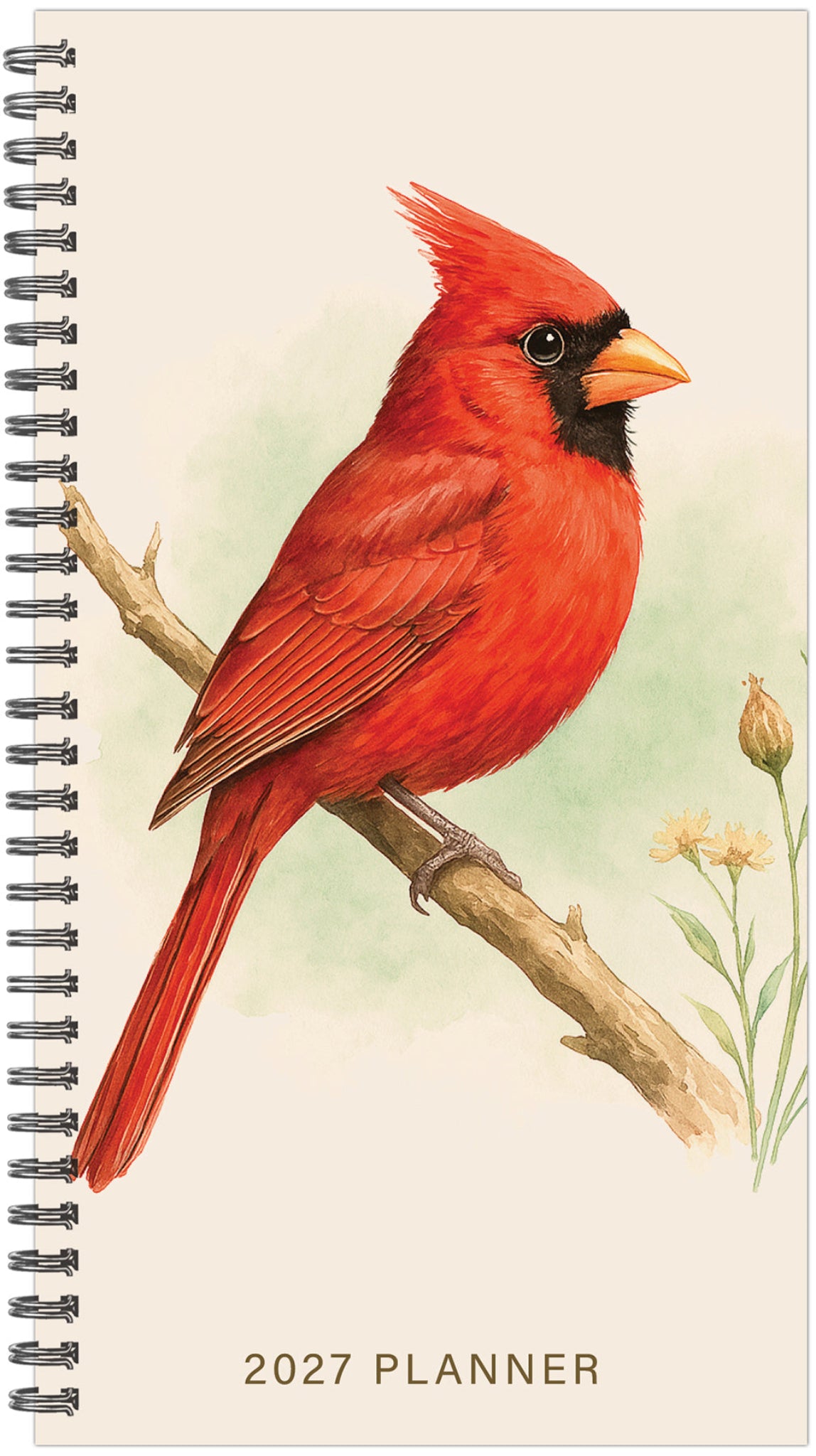 2027 planner with a red cardinal bird illustration on a branch.