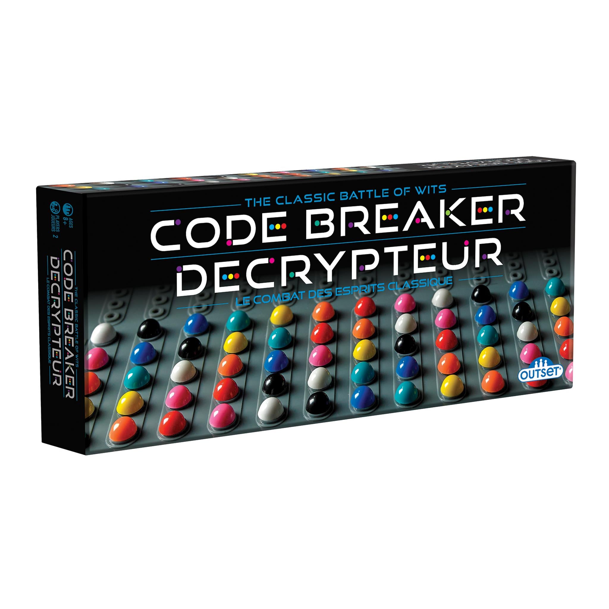Board game box cover for 'Code Breaker Decrypteur', featuring a colorful design with code lock mechanism displayed.