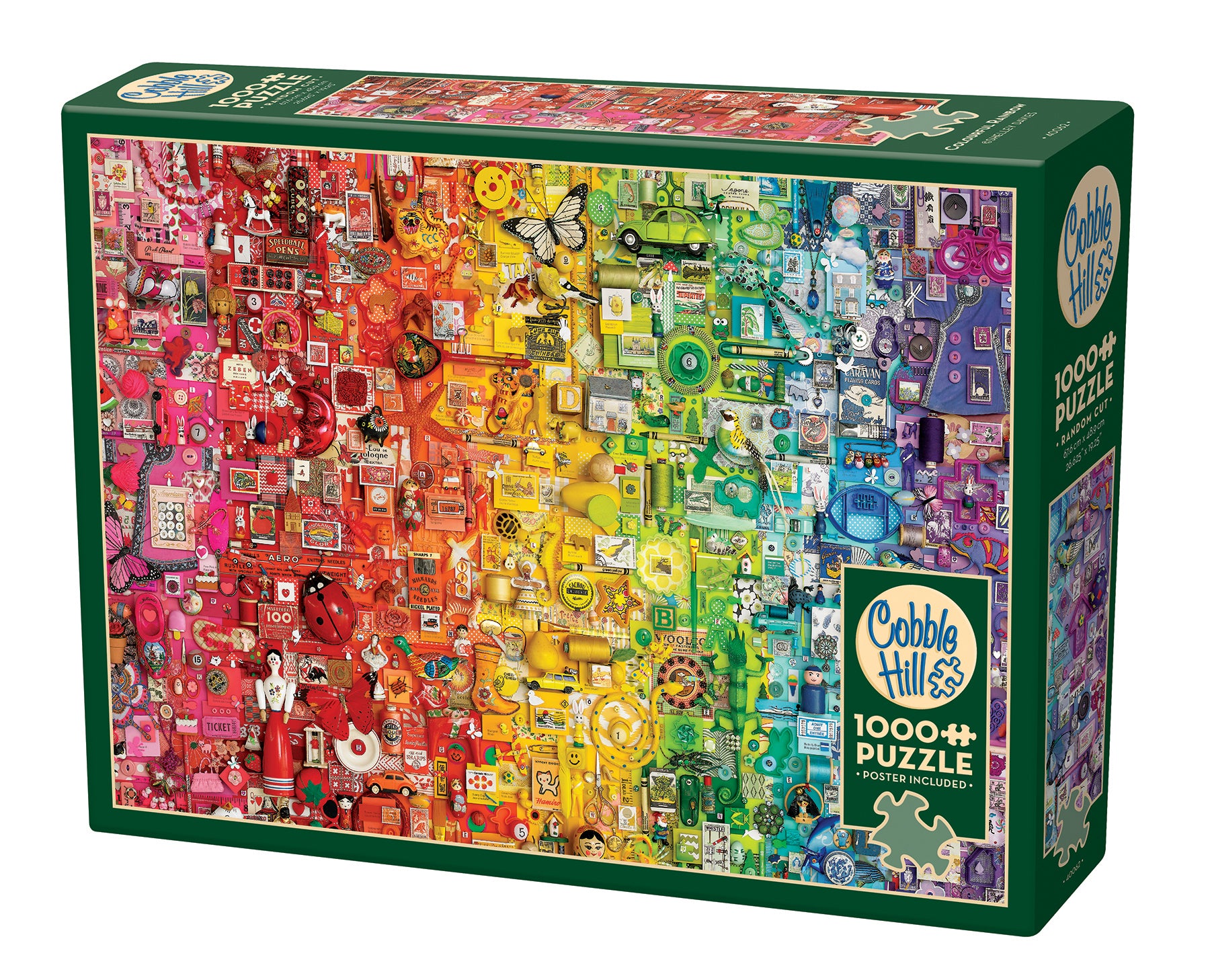 A 1000 piece jigsaw puzzle box featuring a colorful, collage-style design with various shapes and patterns.