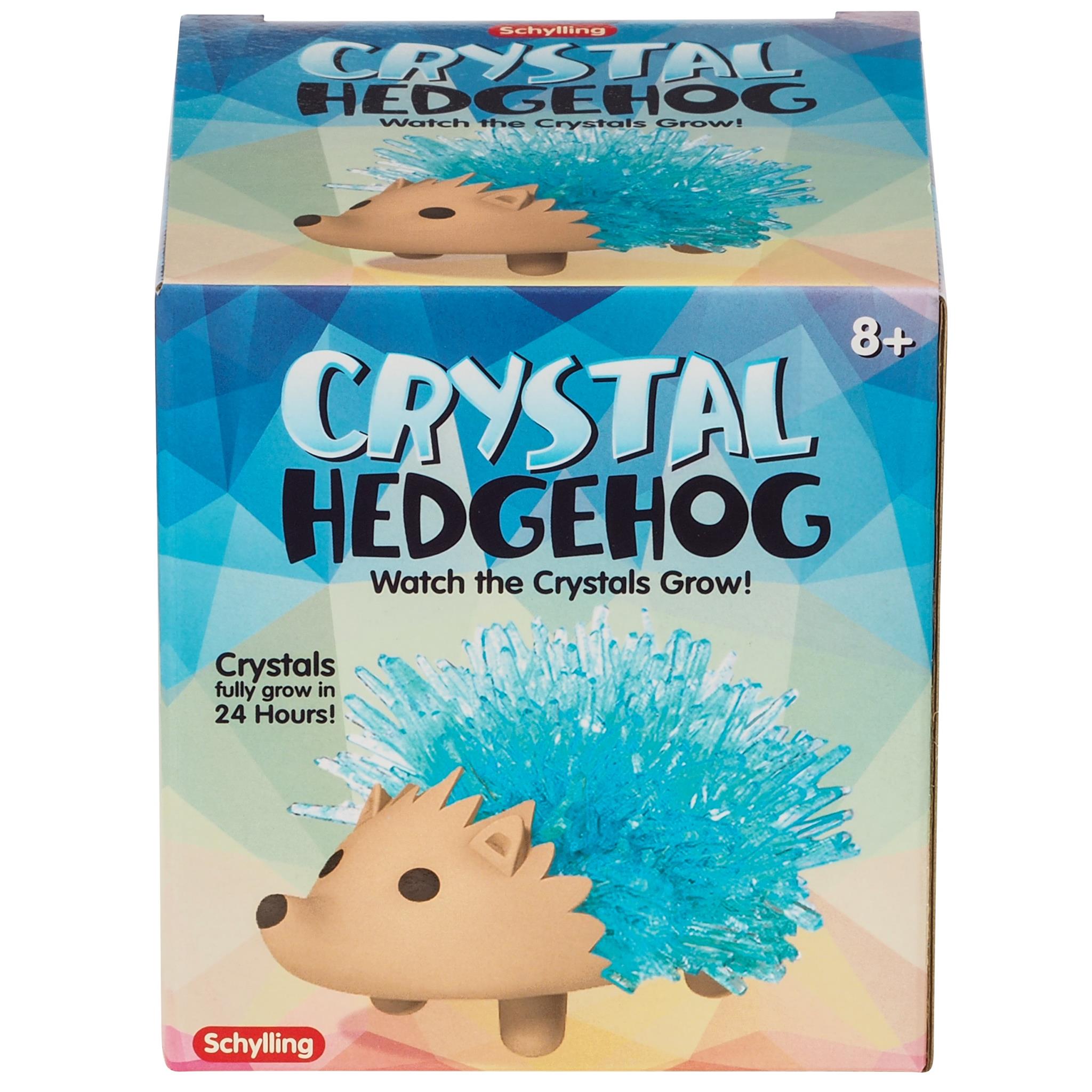 Packaging of the Crystal Hedgehog Kit showing the product name and an illustration of a hedgehog with blue crystals on its back.