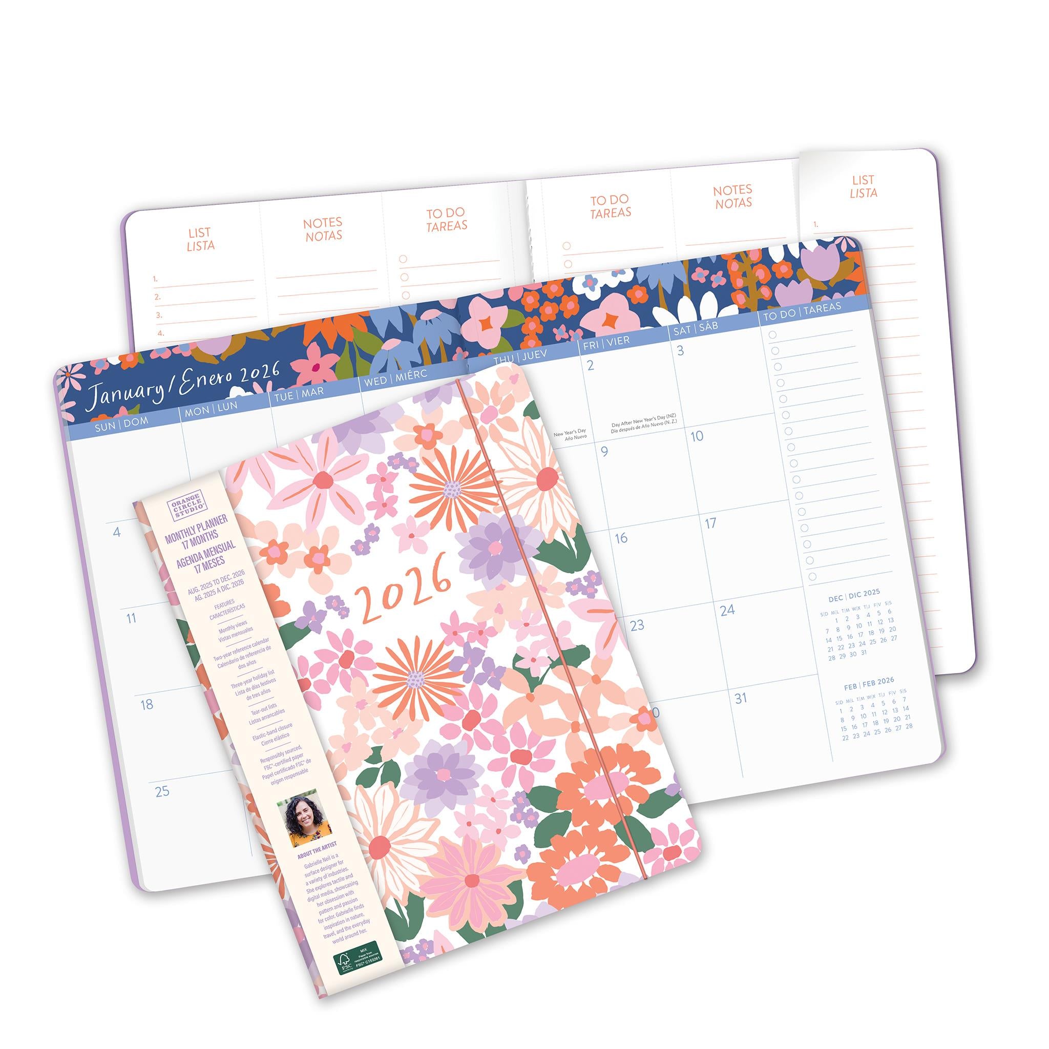 Secret Garden Just Right Bilingual 2025-2026 Monthly Planner Calendar