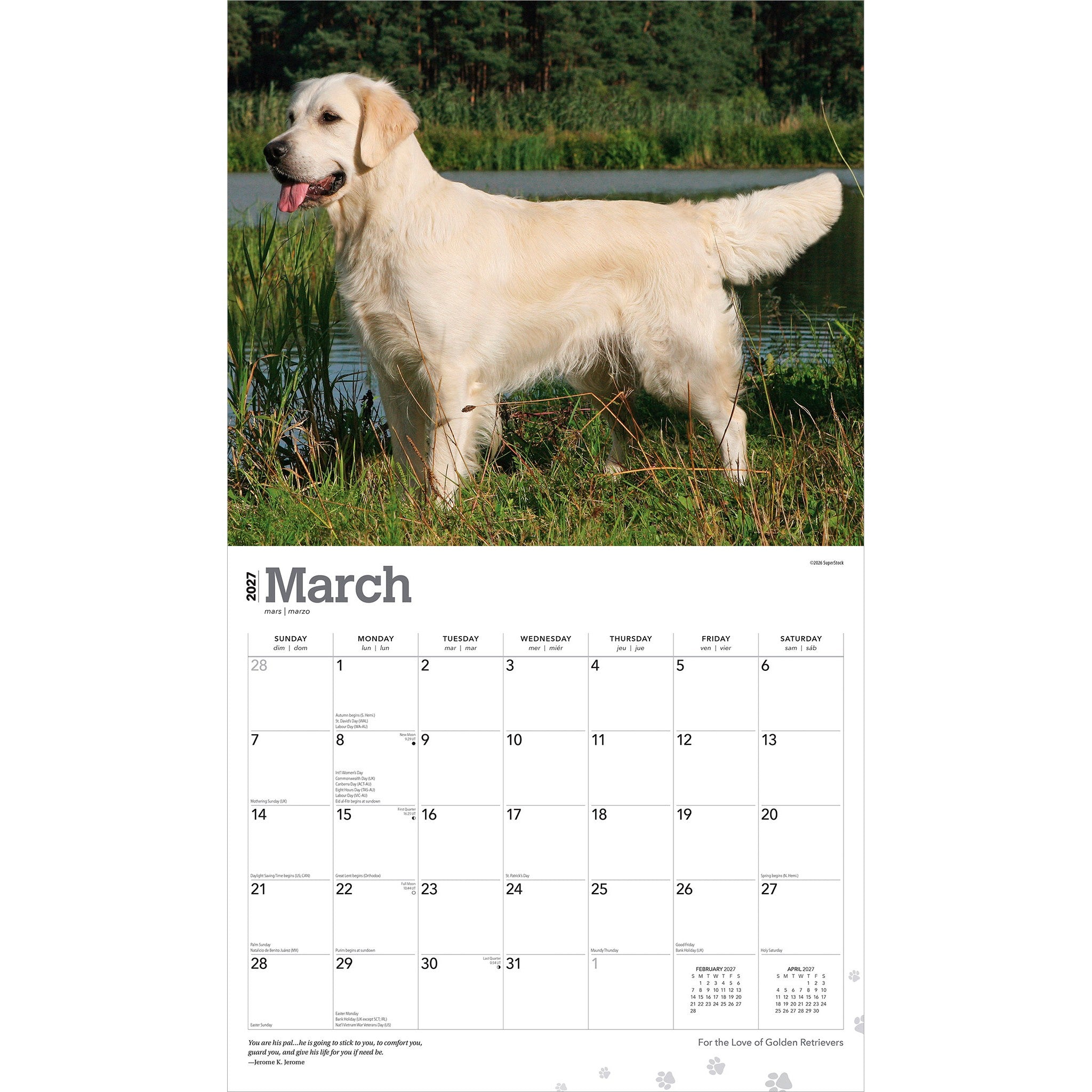 For the Love of Golden Retrievers 2027 Wall Calendar