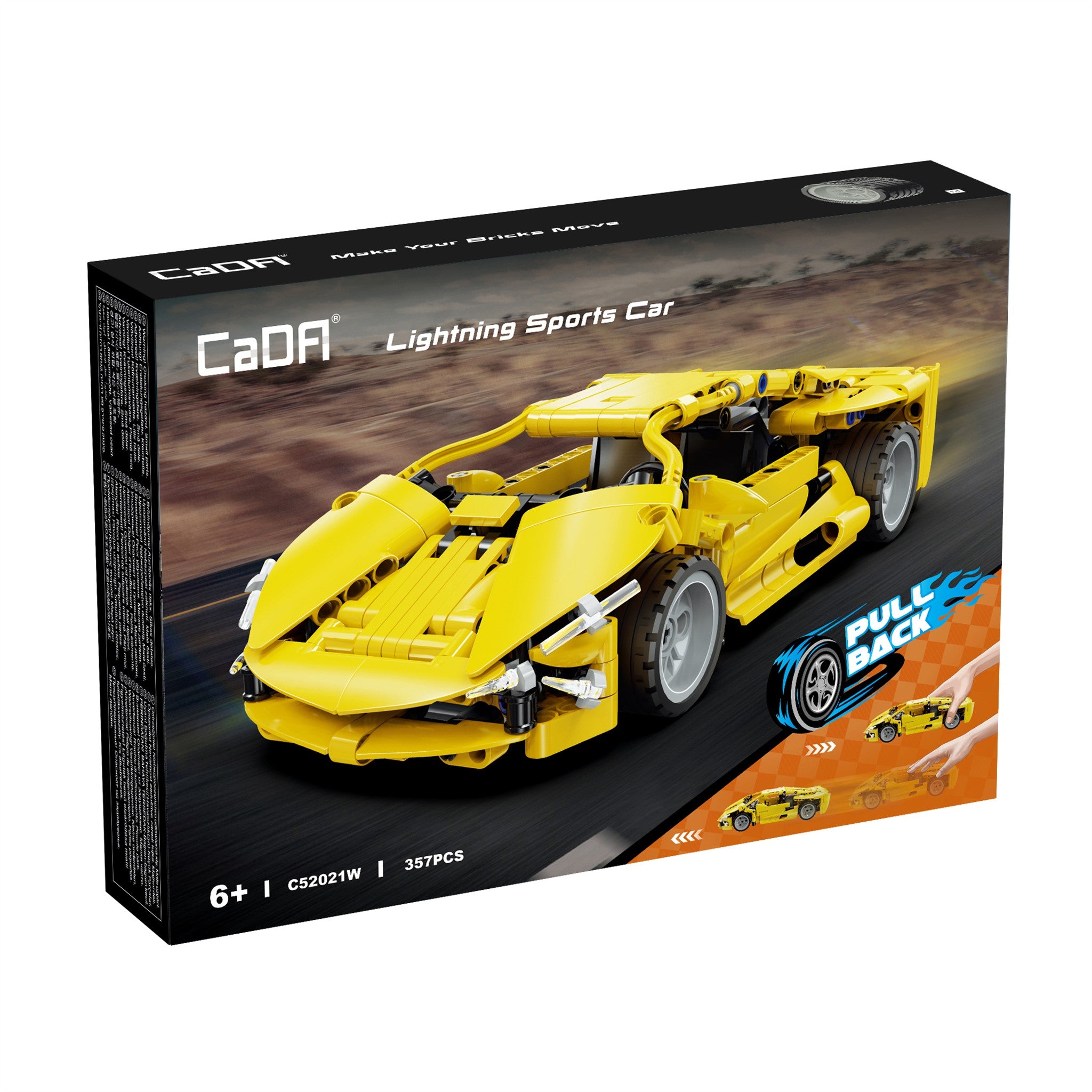Yellow 1:18 Racing Car 357 Pieces with Pull Back Action