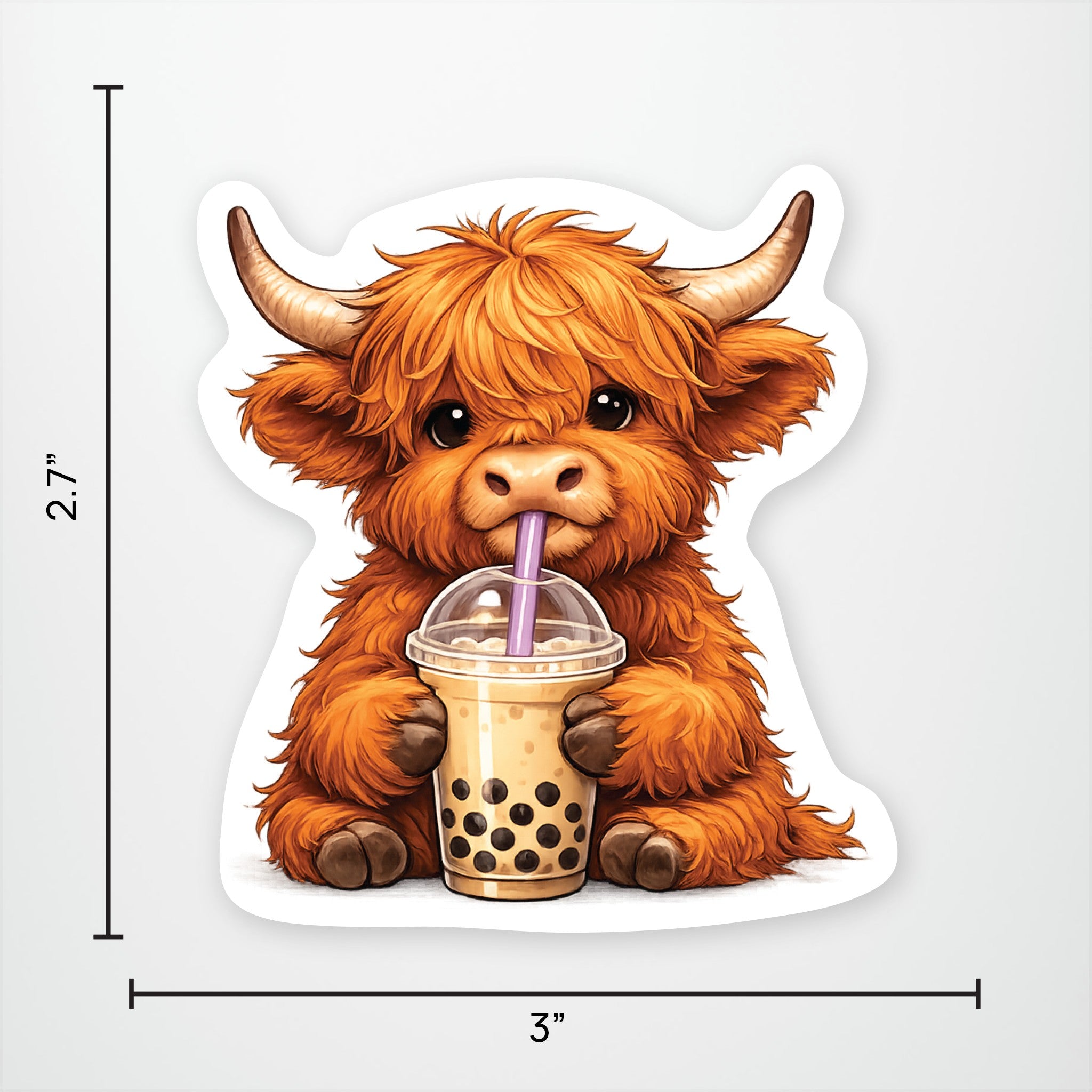 Highland Cow with Bubble Tea Exclusive Vinyl Sticker