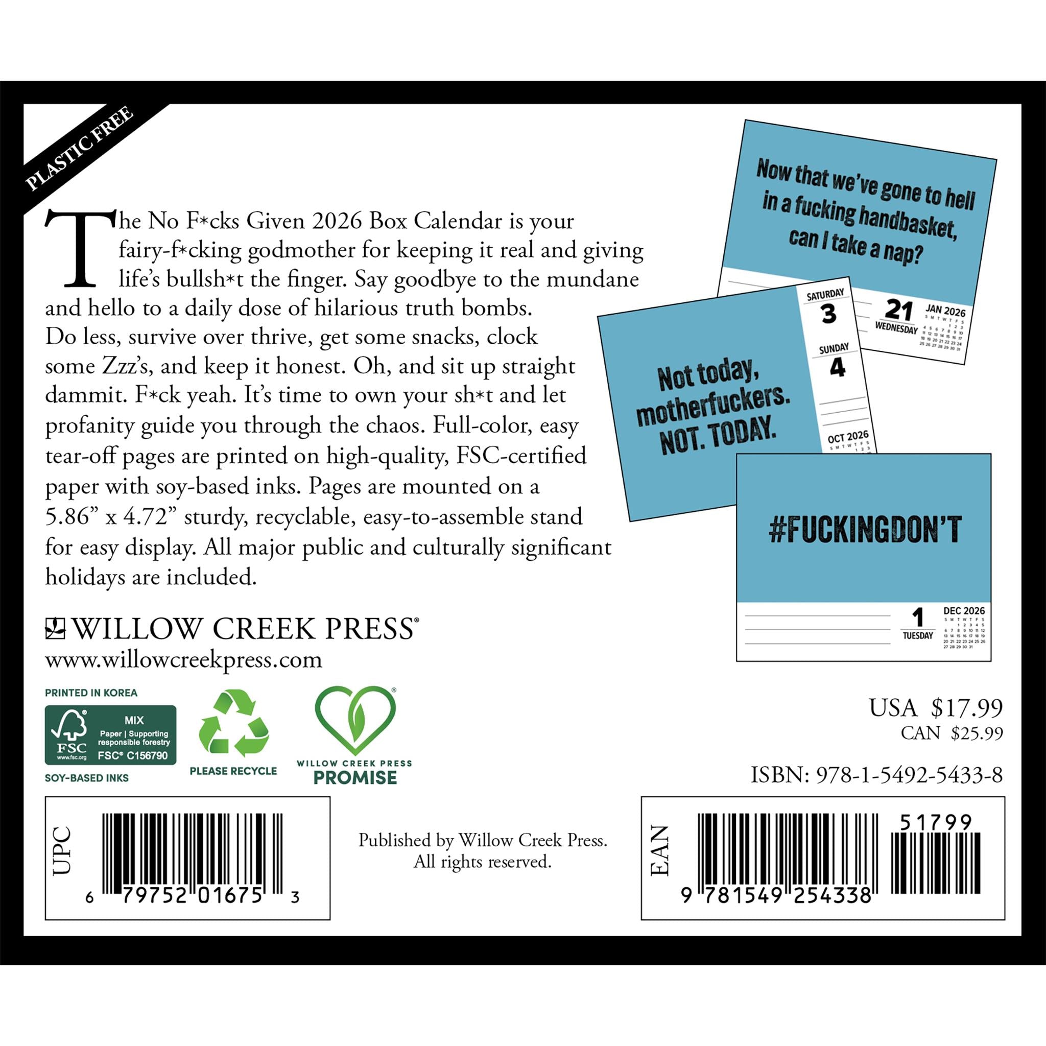 No Fucks Given 2026 Box Calendar - Online Only