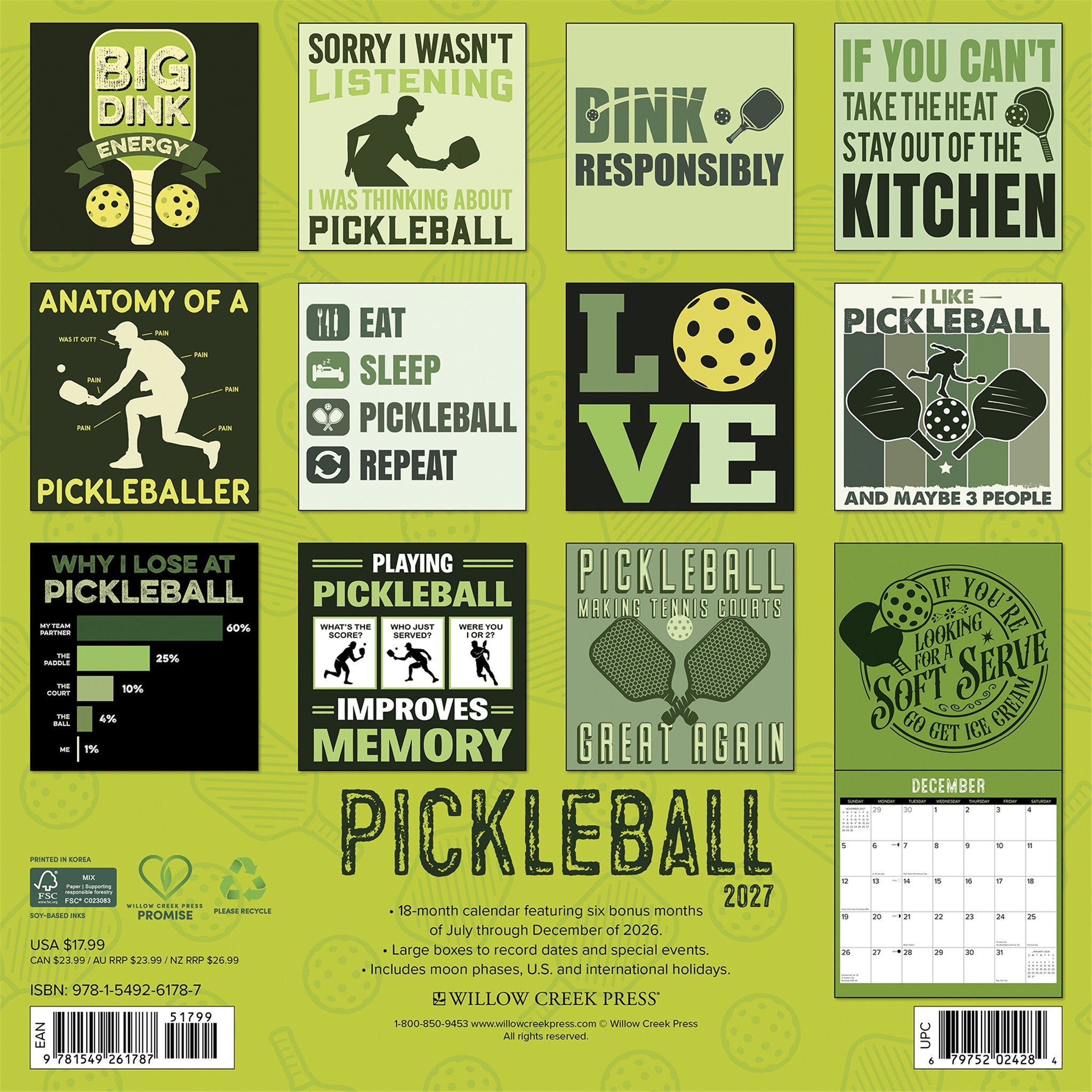 Pickleball 2027 Wall Calendar
