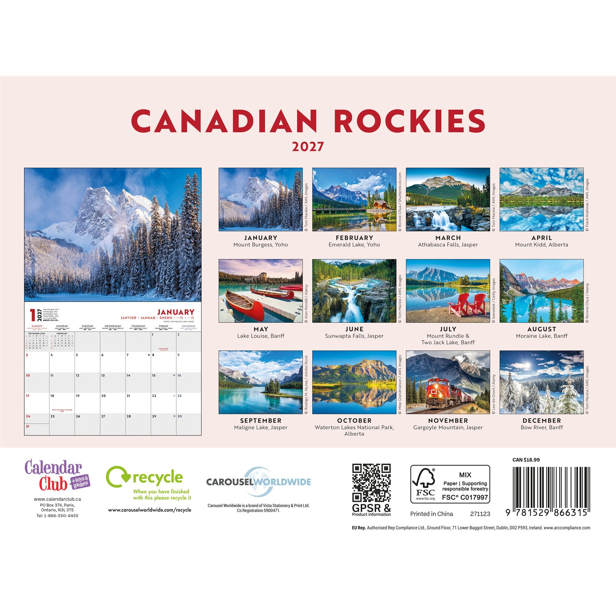 Canadian Rockies 2027 Wall Calendar