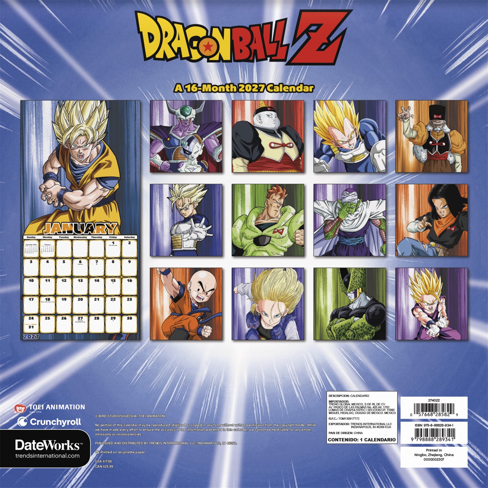 Dragon Ball Z 2027 Wall Calendar