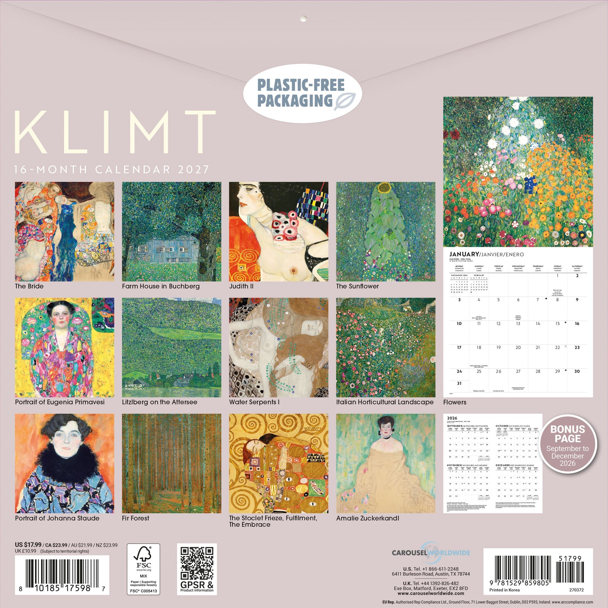 Klimt 2027 Wall Calendar