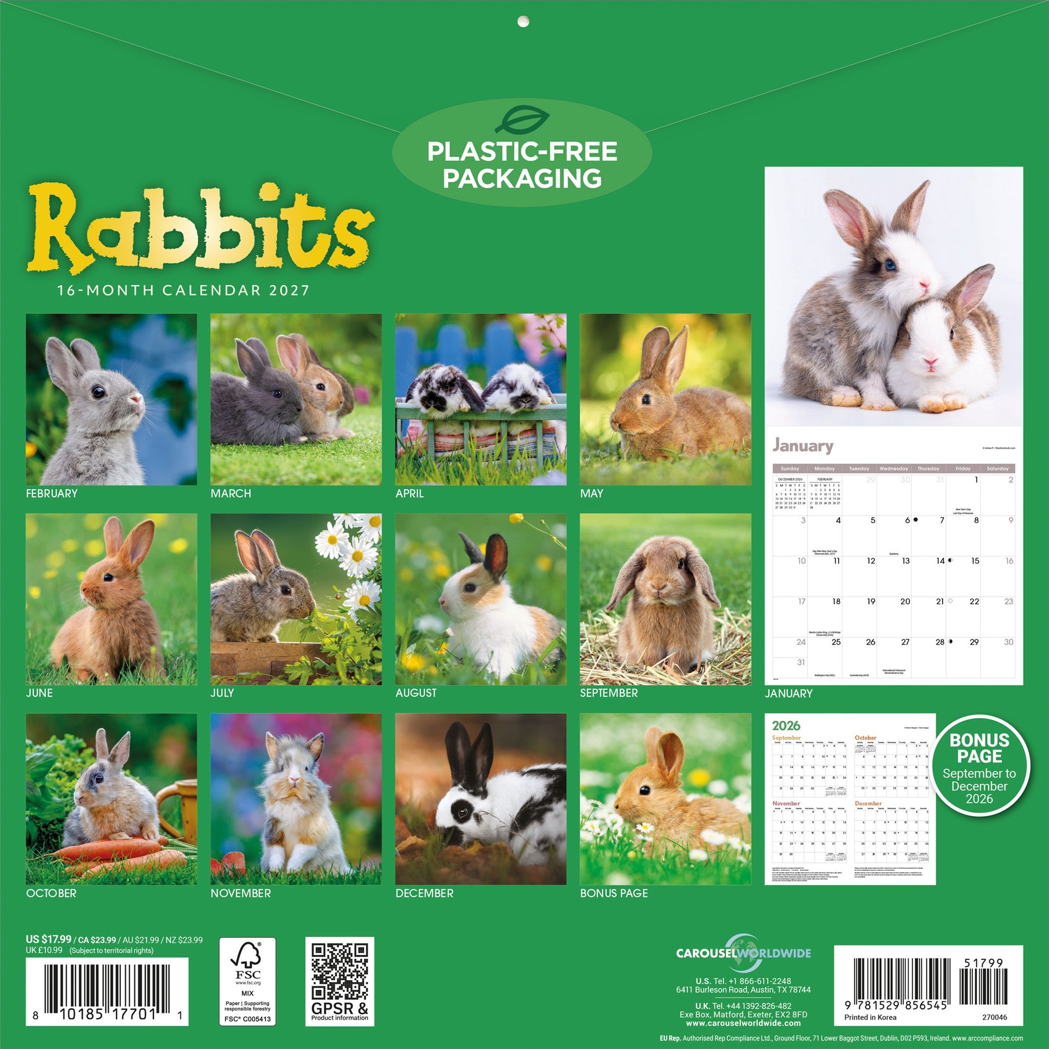 Rabbits 2027 Wall Calendar