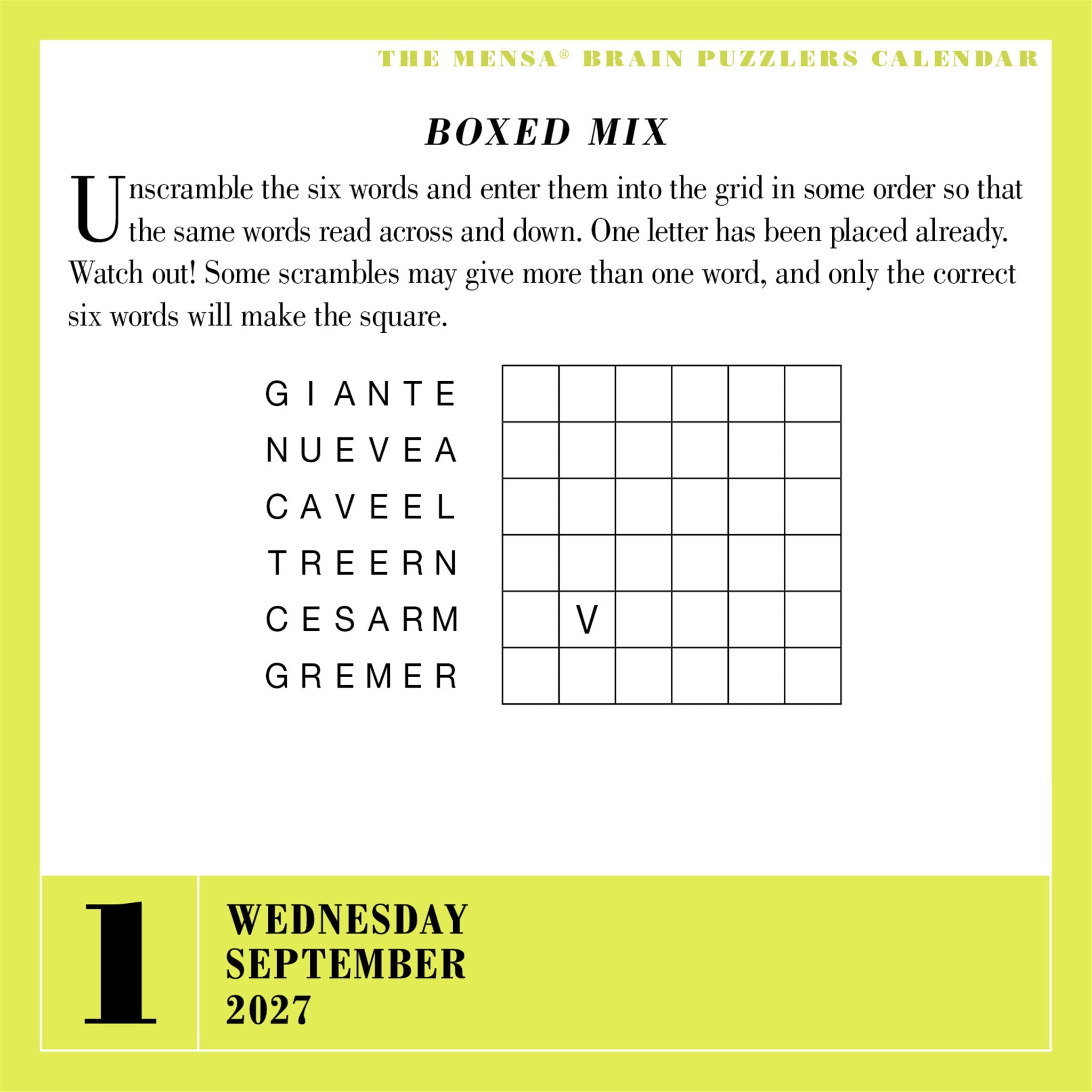 Mensa 365 Brain Puzzlers 2027 Box Calendar